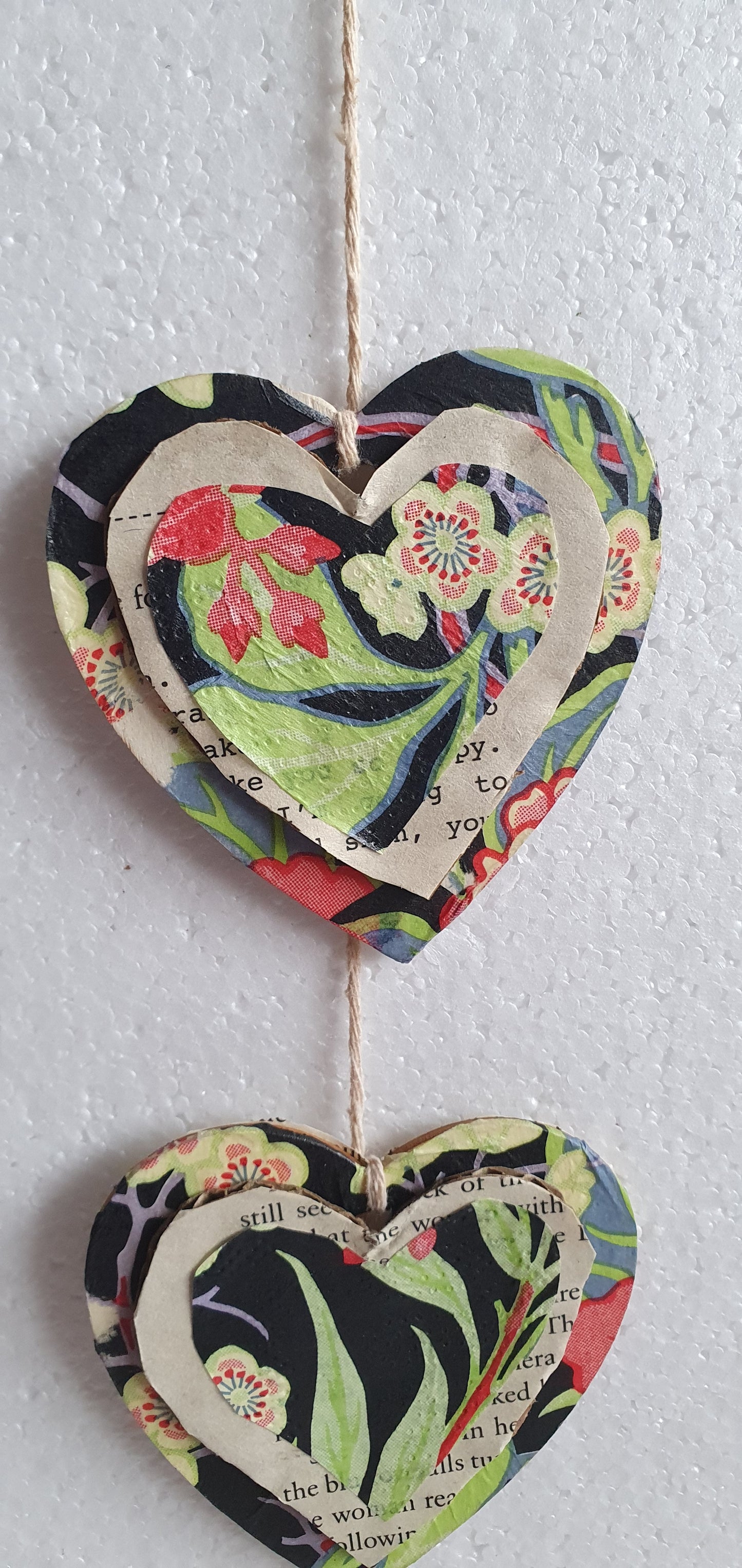 Decoupage Book Page Black Red Floral Hearts Wall Hanging Home Decor Gift