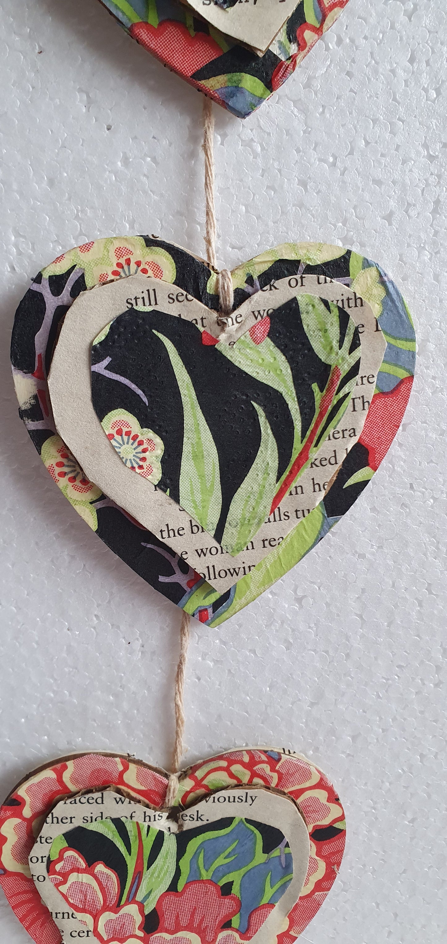 Decoupage Book Page Black Red Floral Hearts Wall Hanging Home Decor Gift
