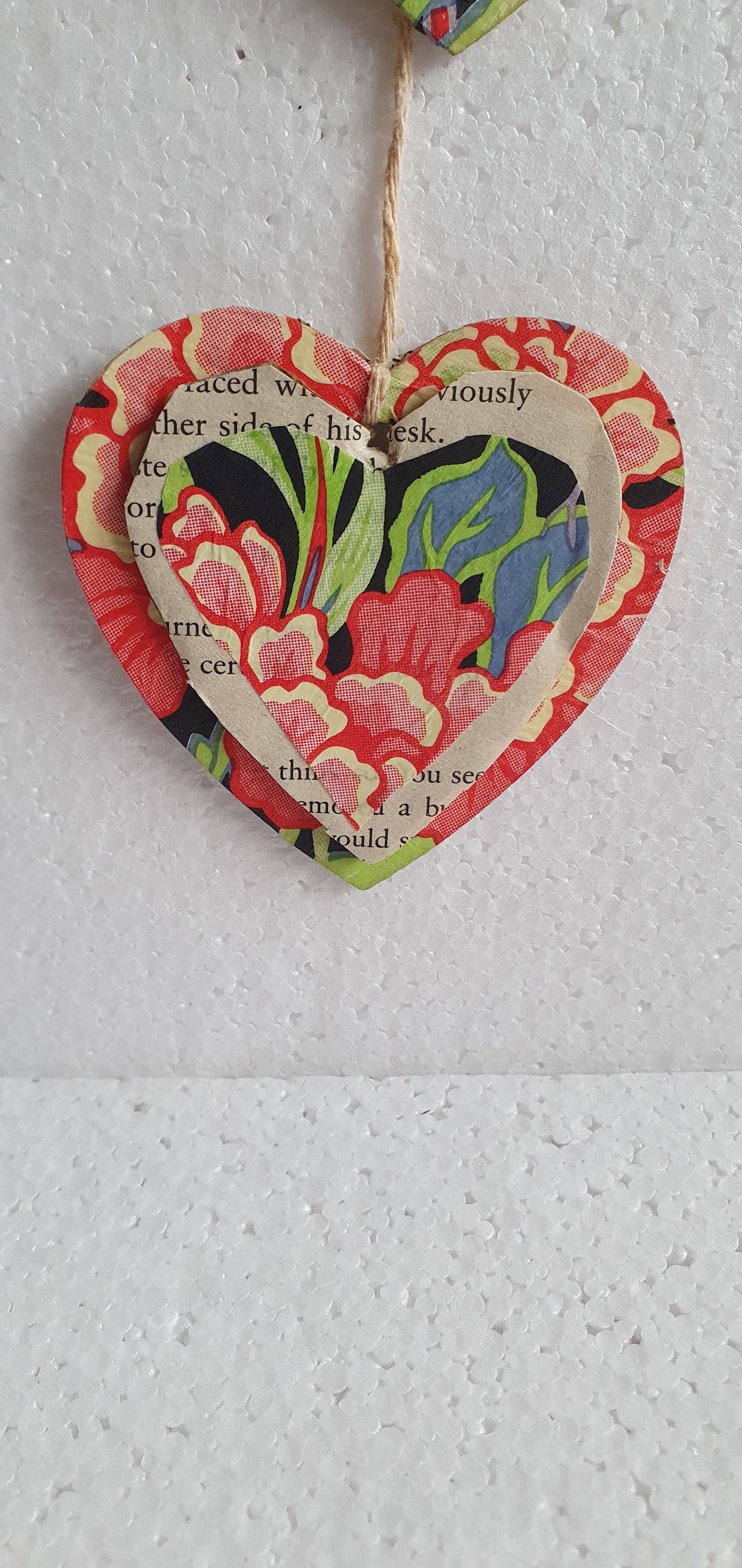 Decoupage Book Page Black Red Floral Hearts Wall Hanging Home Decor Gift