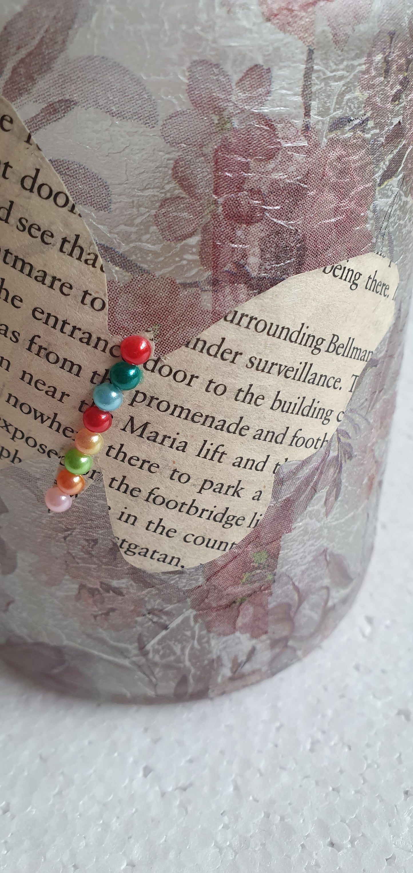 Medium 'Chunky' Hand Decorated Glass Pin Cushion Jar Floral Book Page Butterflies Crafters Gift