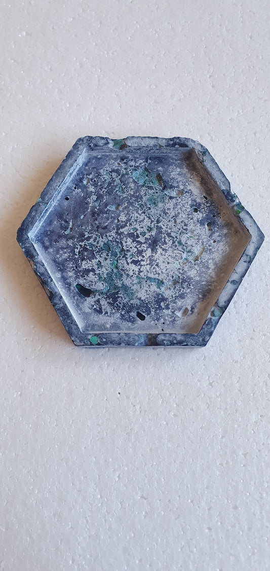 Single Hexagon Coaster Grey Cement Base Grey Blue Home Decor Gift
