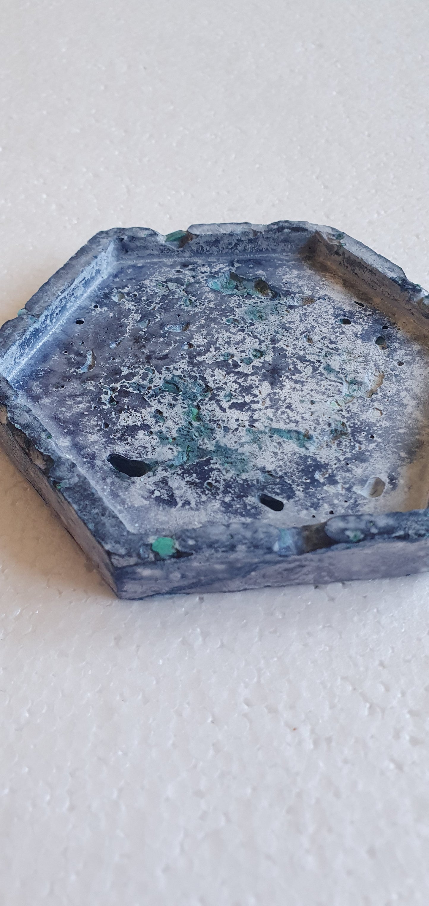 Single Hexagon Coaster Grey Cement Base Grey Blue Home Decor Gift