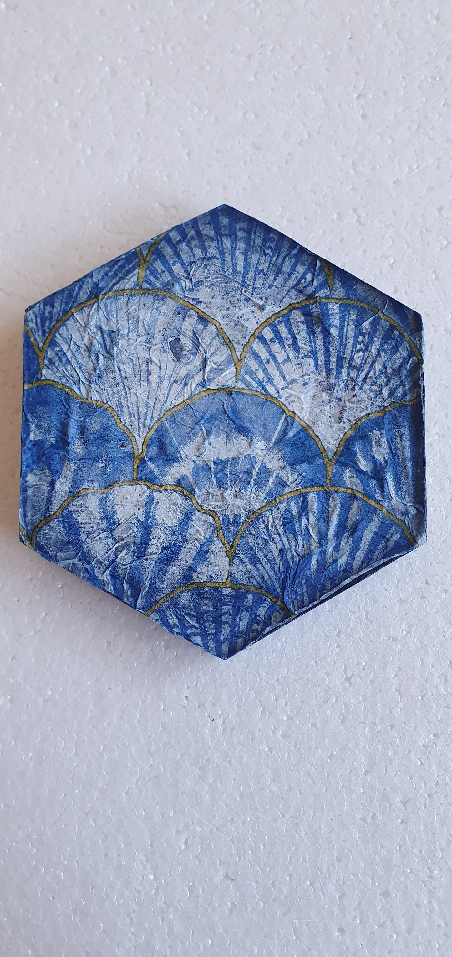 Single Hexagon Coaster Grey Cement Base Grey Blue Home Decor Gift