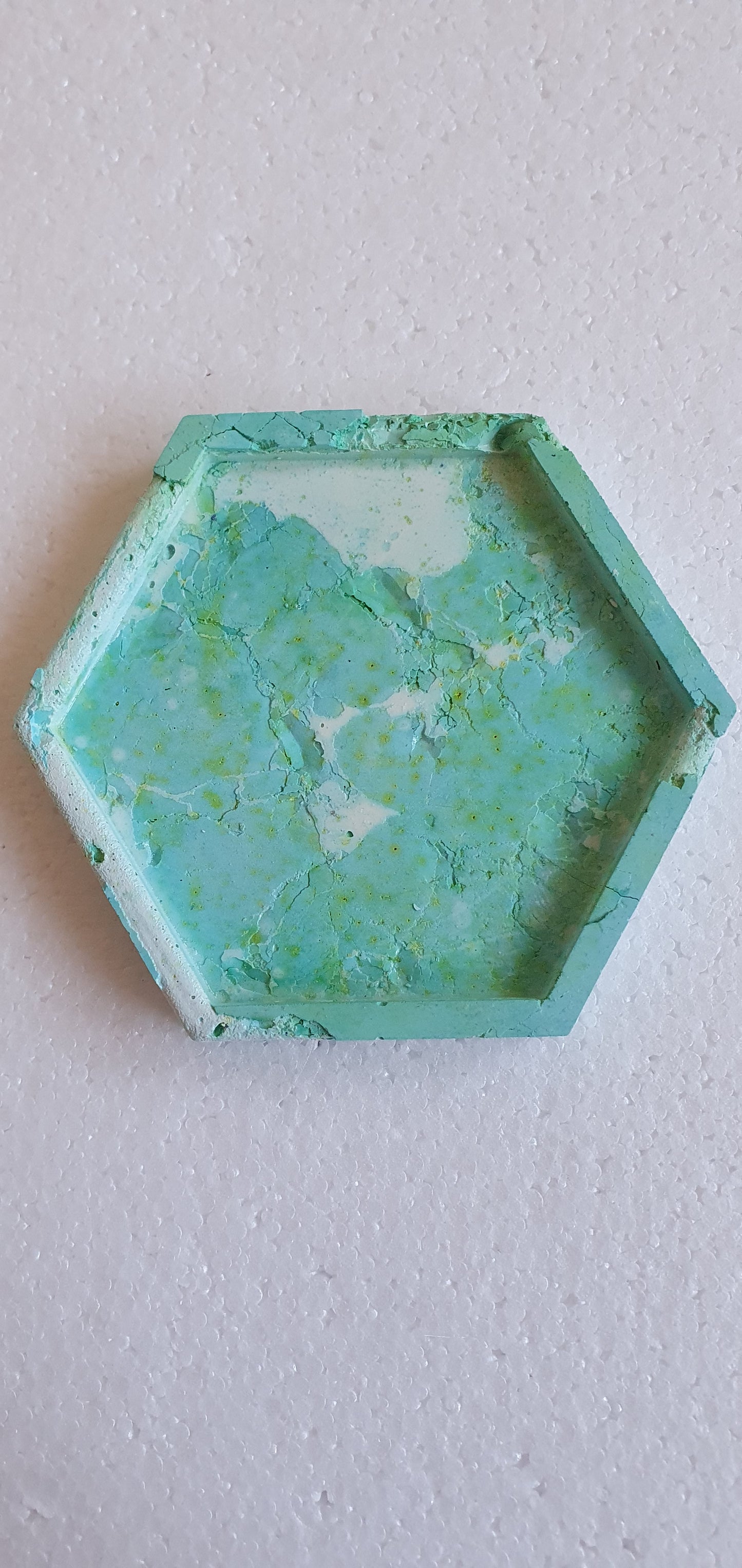 Single Hexagon Coaster White Cement Base Green Home Decor Gift