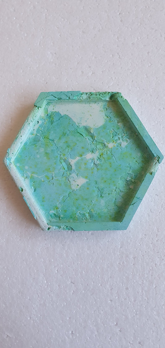 Single Hexagon Coaster White Cement Base Green Home Decor Gift