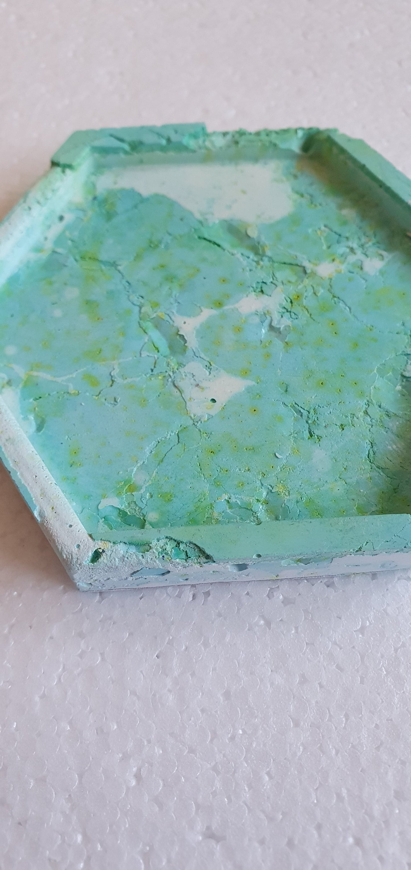 Single Hexagon Coaster White Cement Base Green Home Decor Gift
