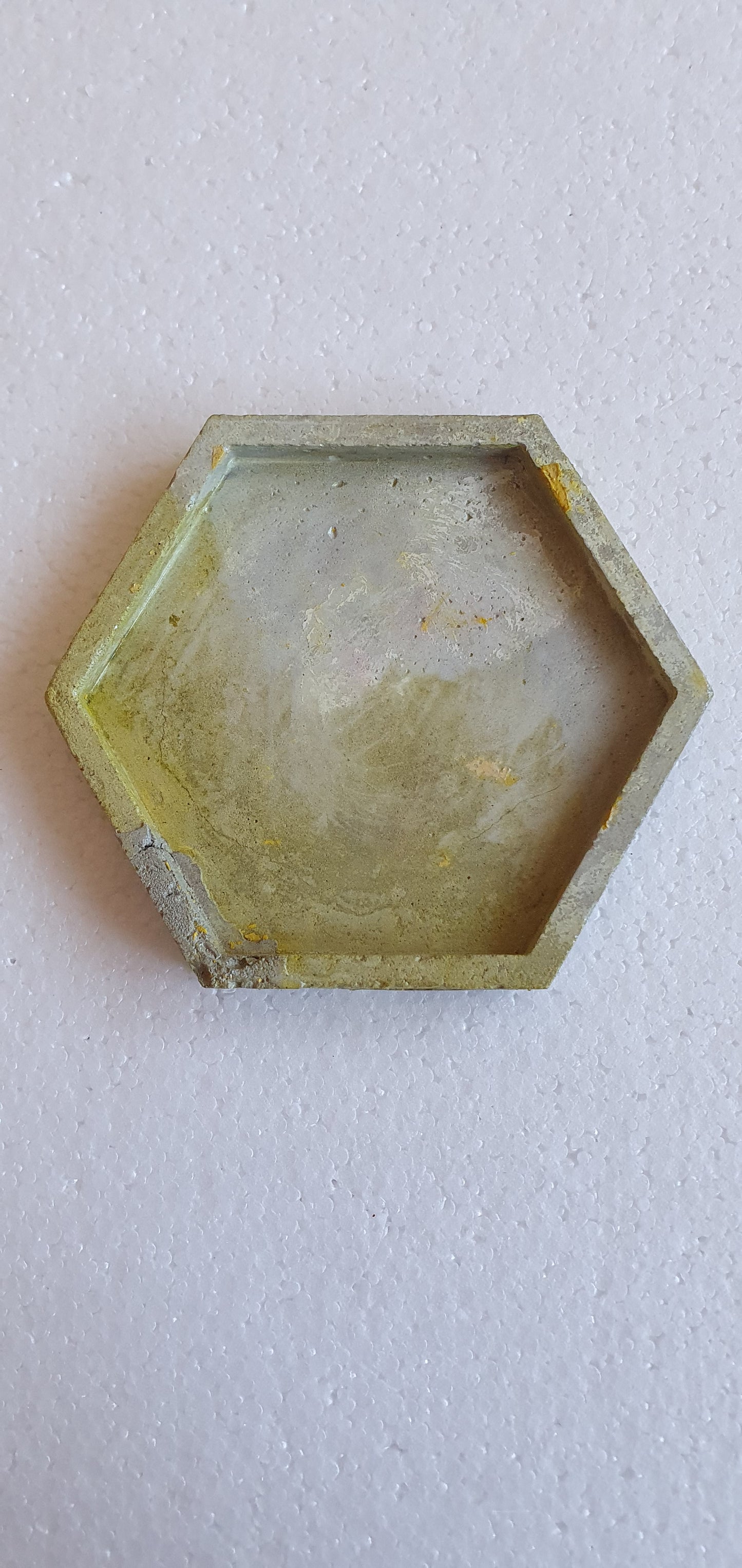 Single Hexagon Coaster Grey Cement Base Yellow Home Decor Gift