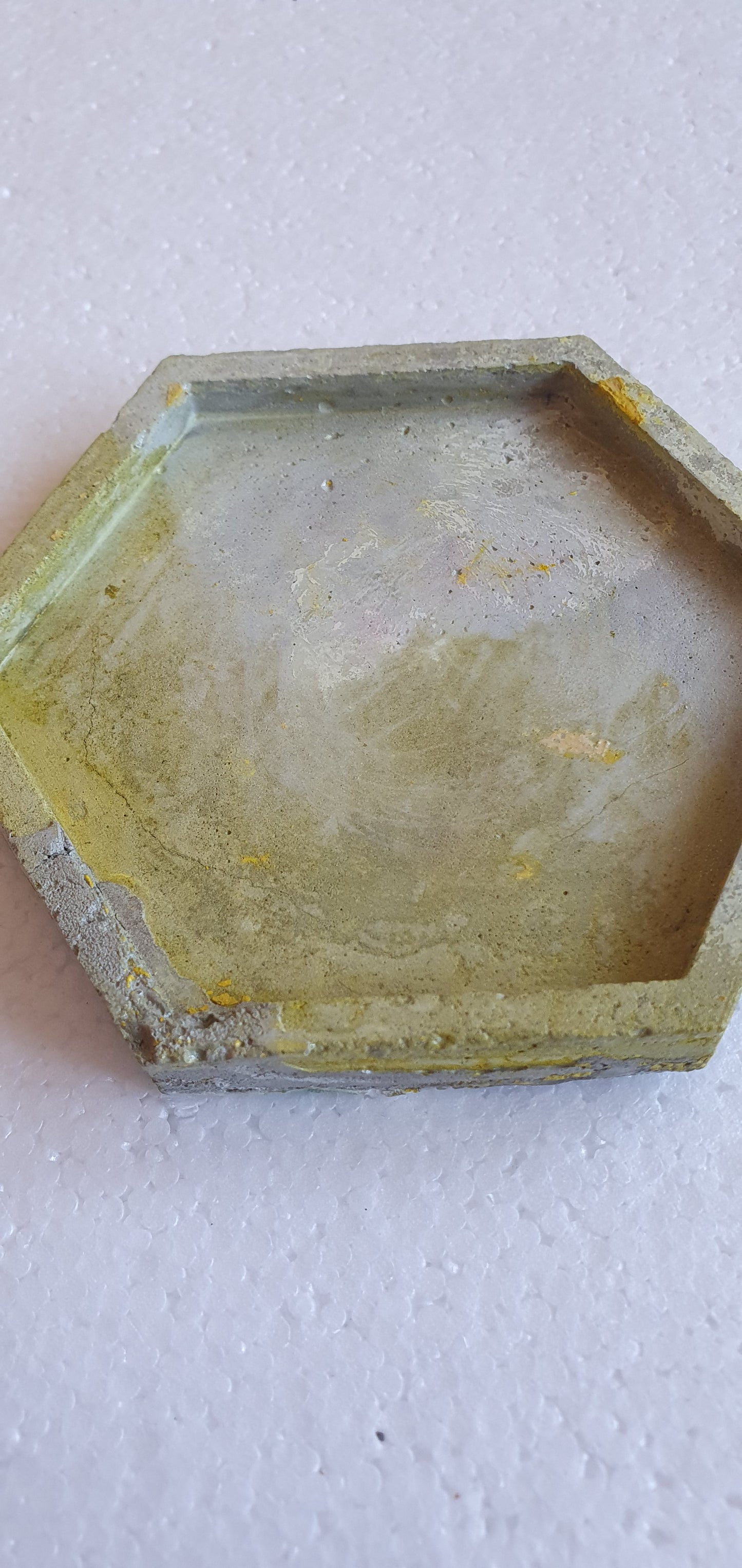 Single Hexagon Coaster Grey Cement Base Yellow Home Decor Gift