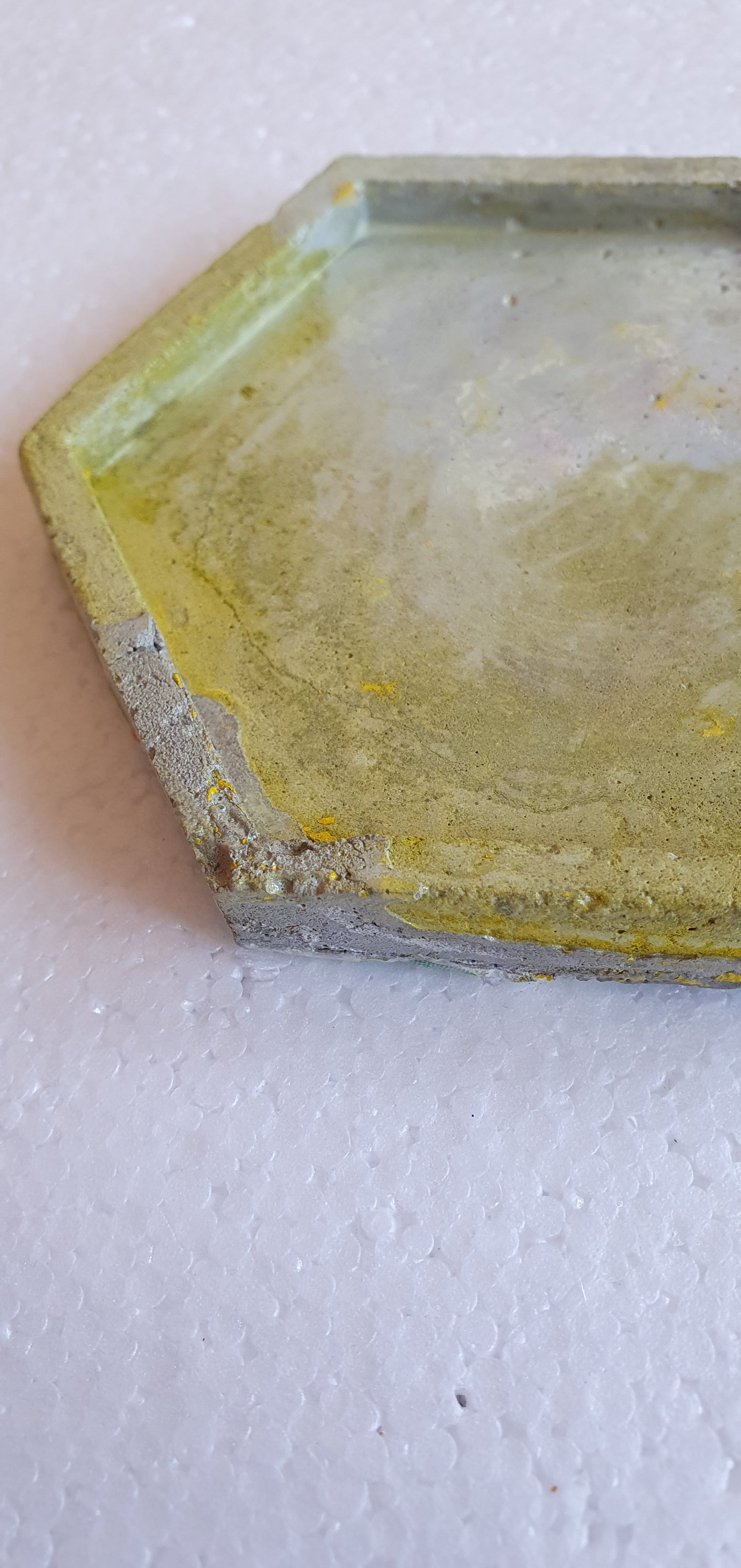 Single Hexagon Coaster Grey Cement Base Yellow Home Decor Gift