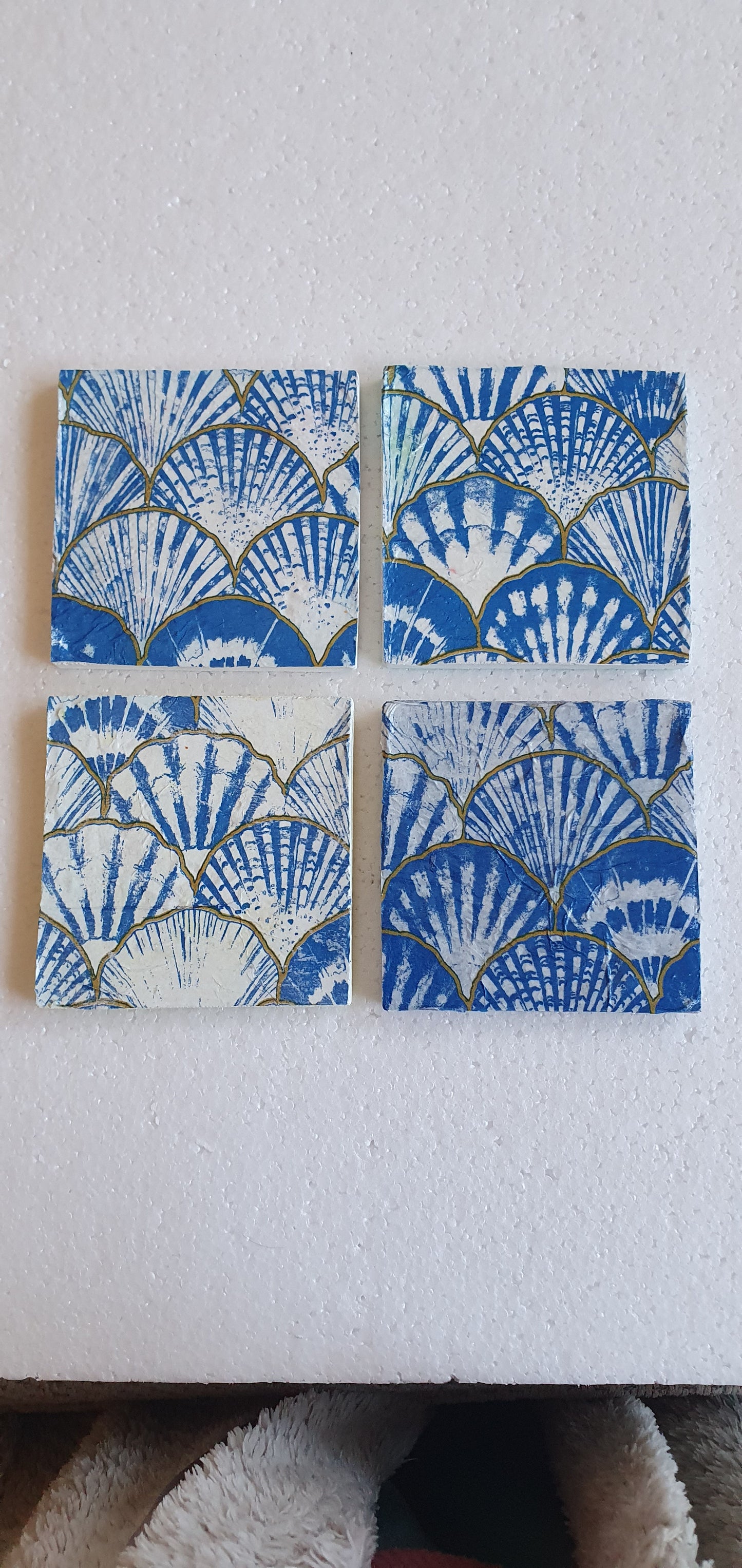 Set Of Four Coasters White Cement Base Pink, Yellow, Green, Blue Home Decor Gift