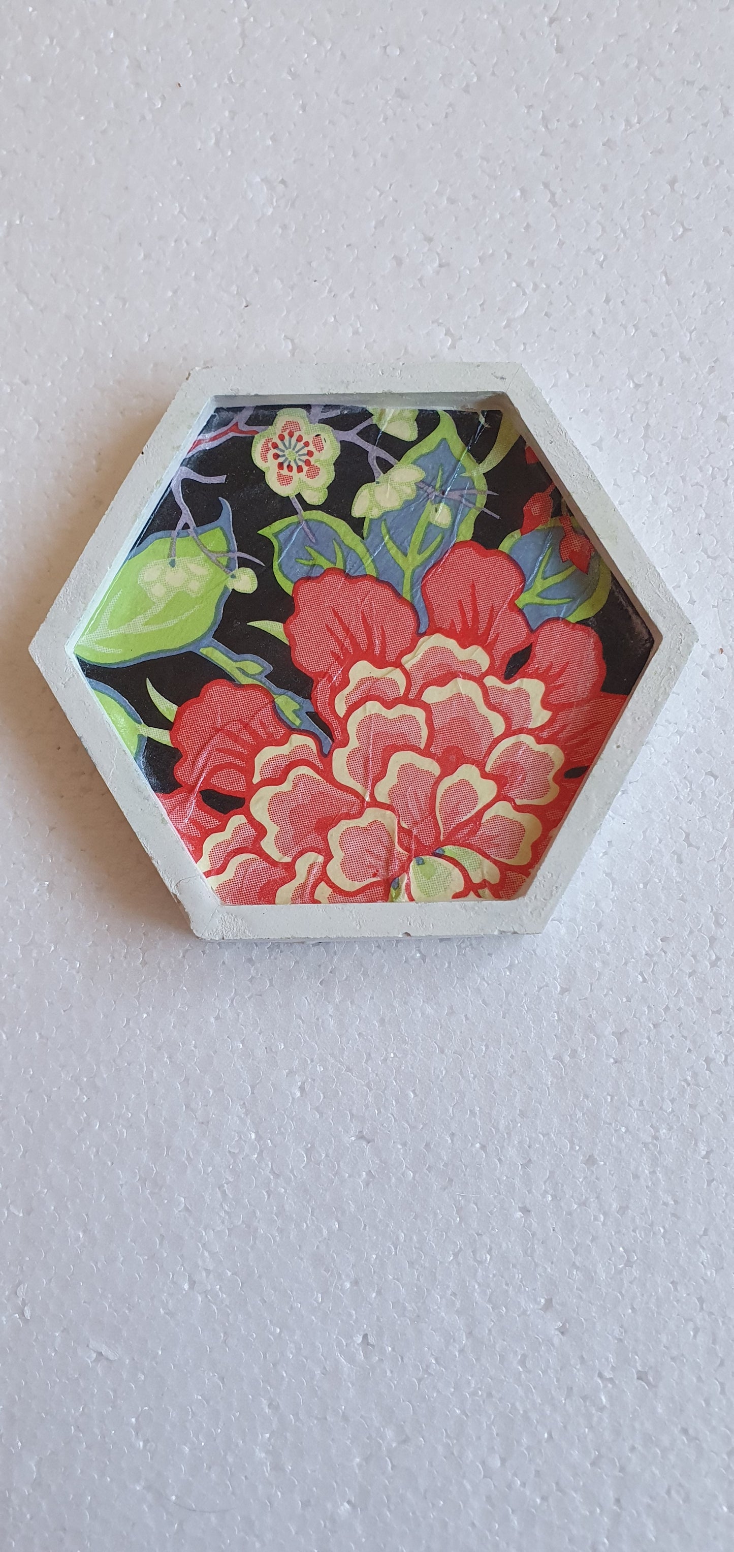 Single Hexagon Coaster White Cement Base Black Red Yellow Blue Home Decor Gift