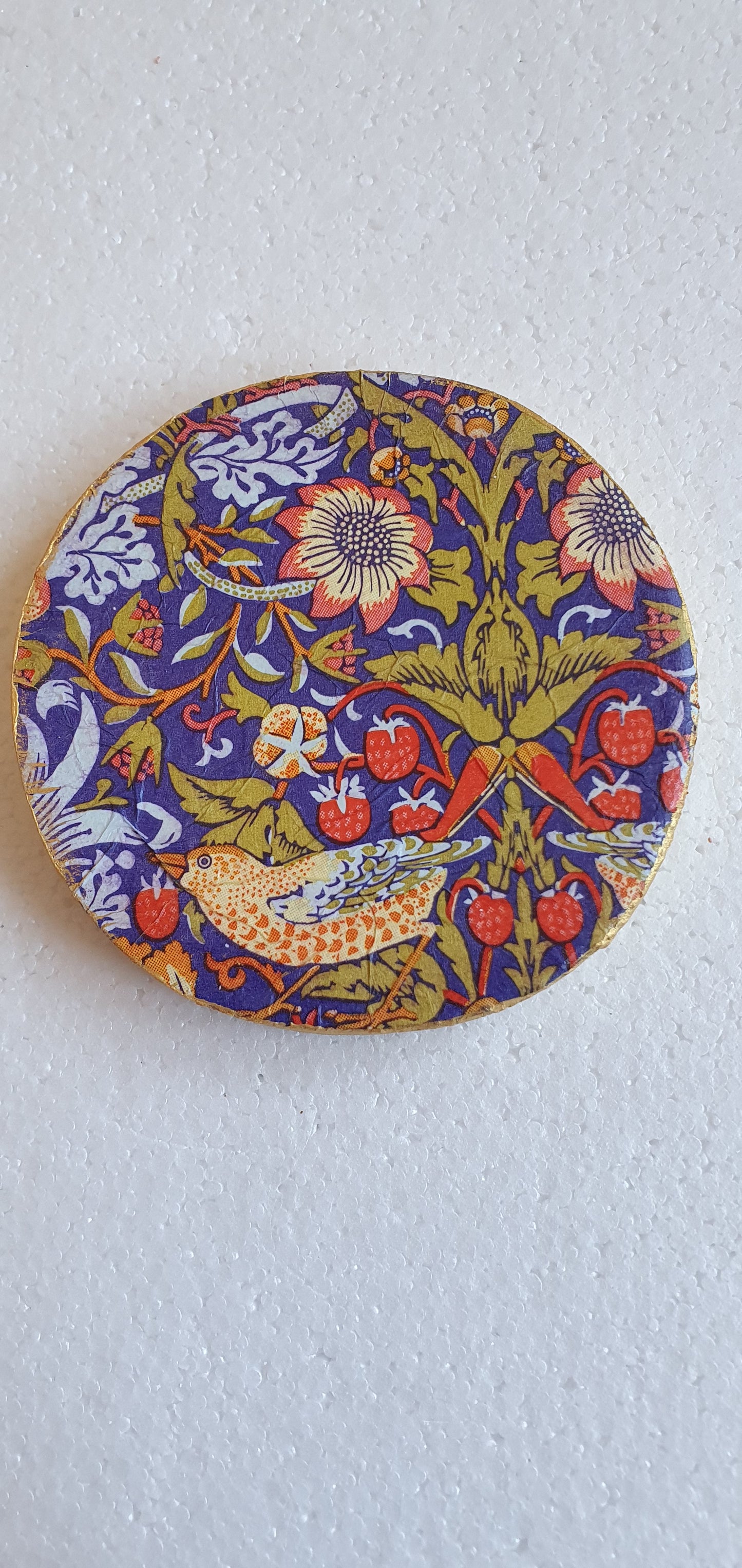 Single Round Decoupage Coaster White Cement Base Red Yellow Home Decor Gift