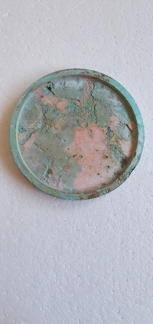 Single Round Decoupage Coaster Cement Base Green Terracotta Home Decor Gift
