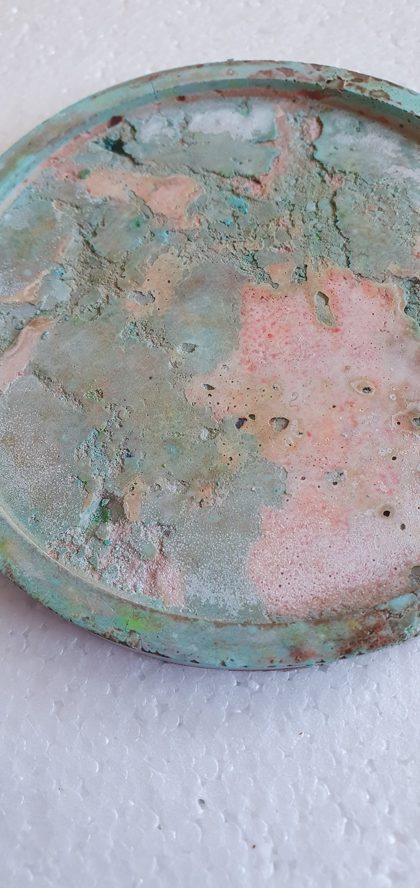 Single Round Decoupage Coaster Cement Base Green Terracotta Home Decor Gift