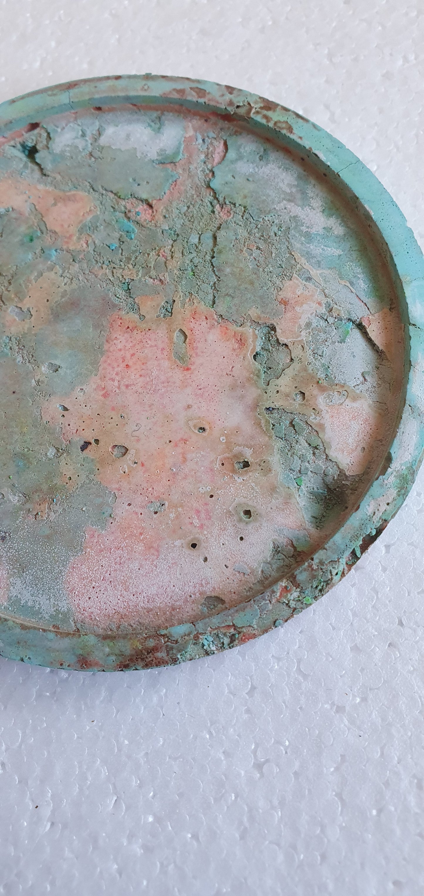 Single Round Decoupage Coaster Cement Base Green Terracotta Home Decor Gift