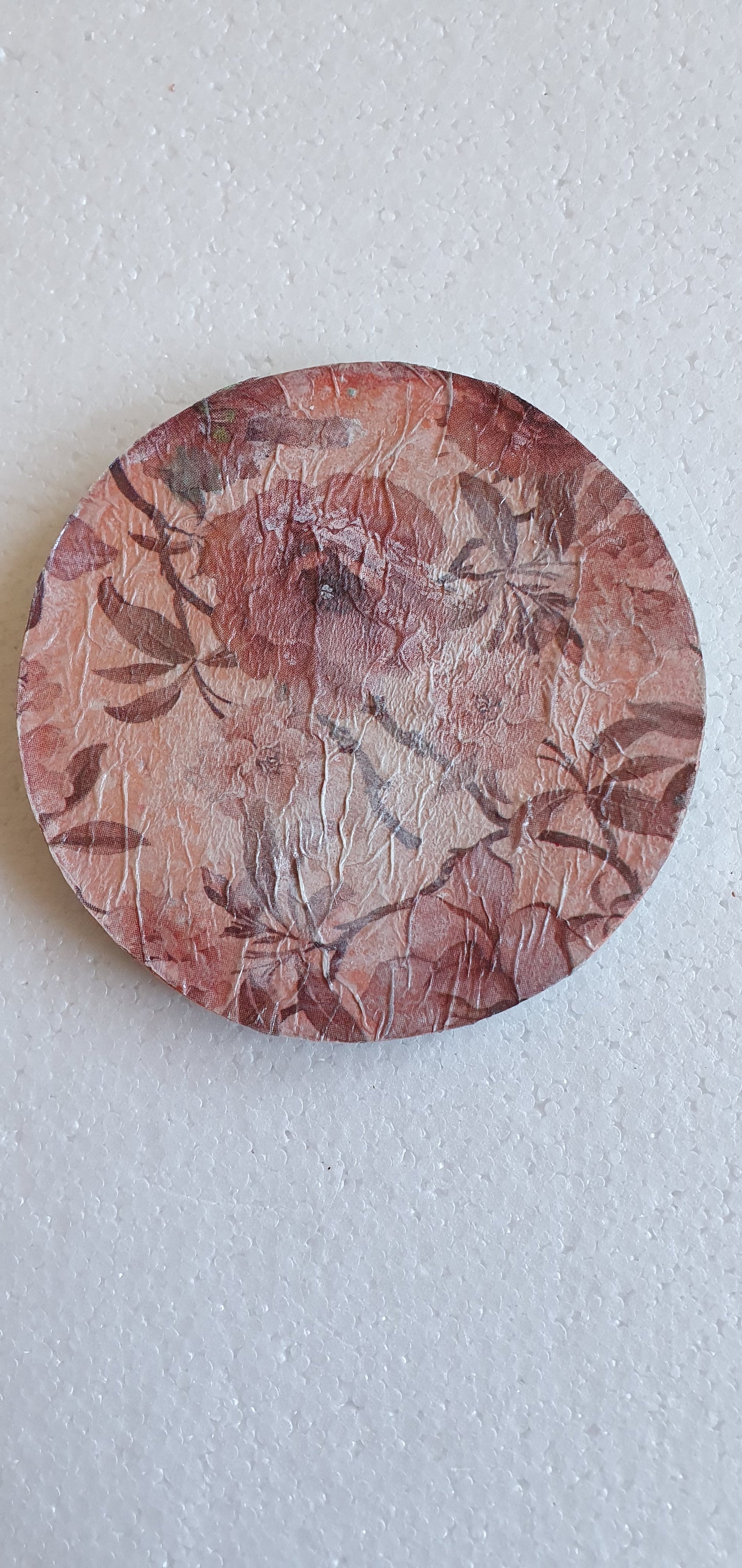 Single Round Decoupage Coaster Cement Base Green Terracotta Home Decor Gift