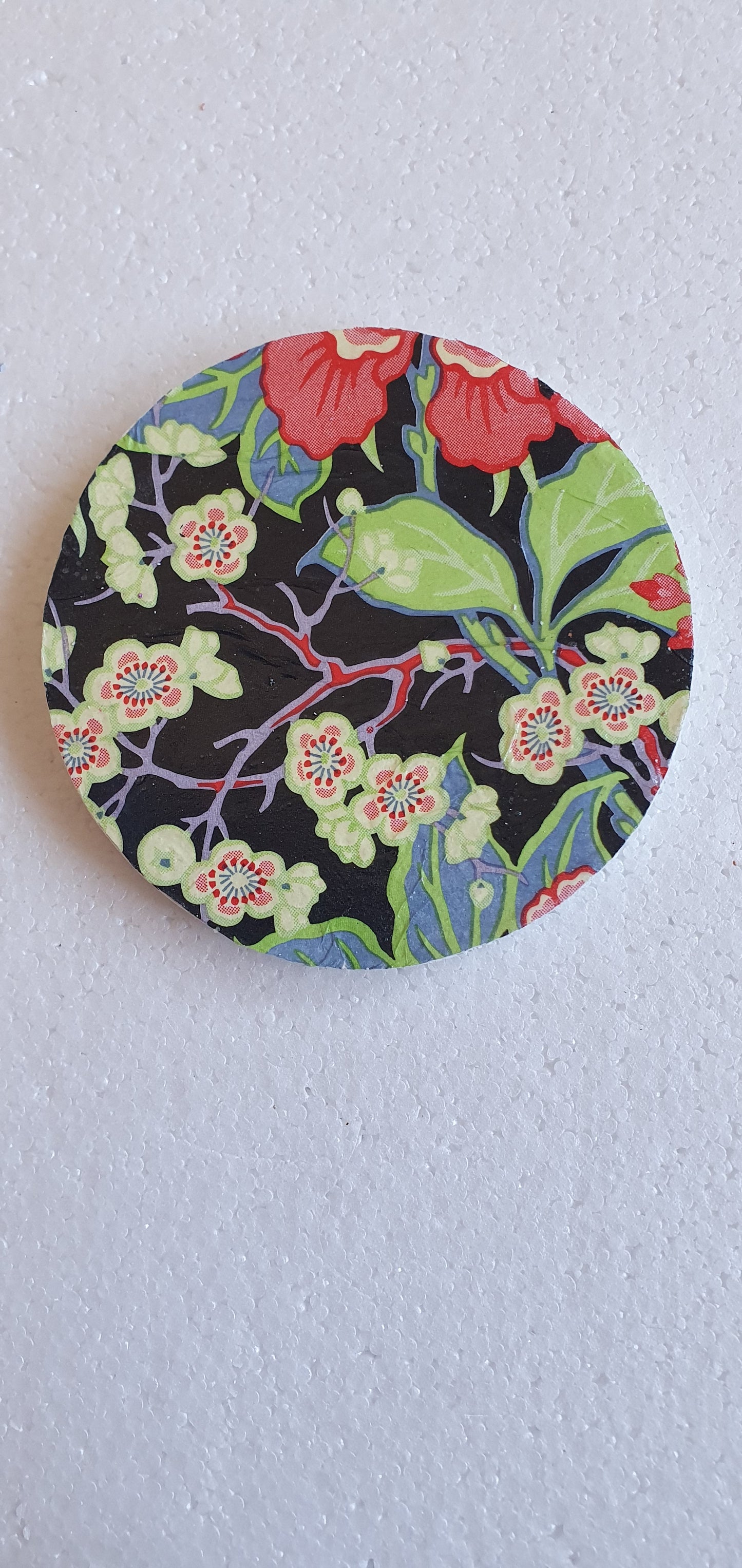 Single Round Decoupage Coaster White Cement Base Blue Gold Seashells Home Decor Gift