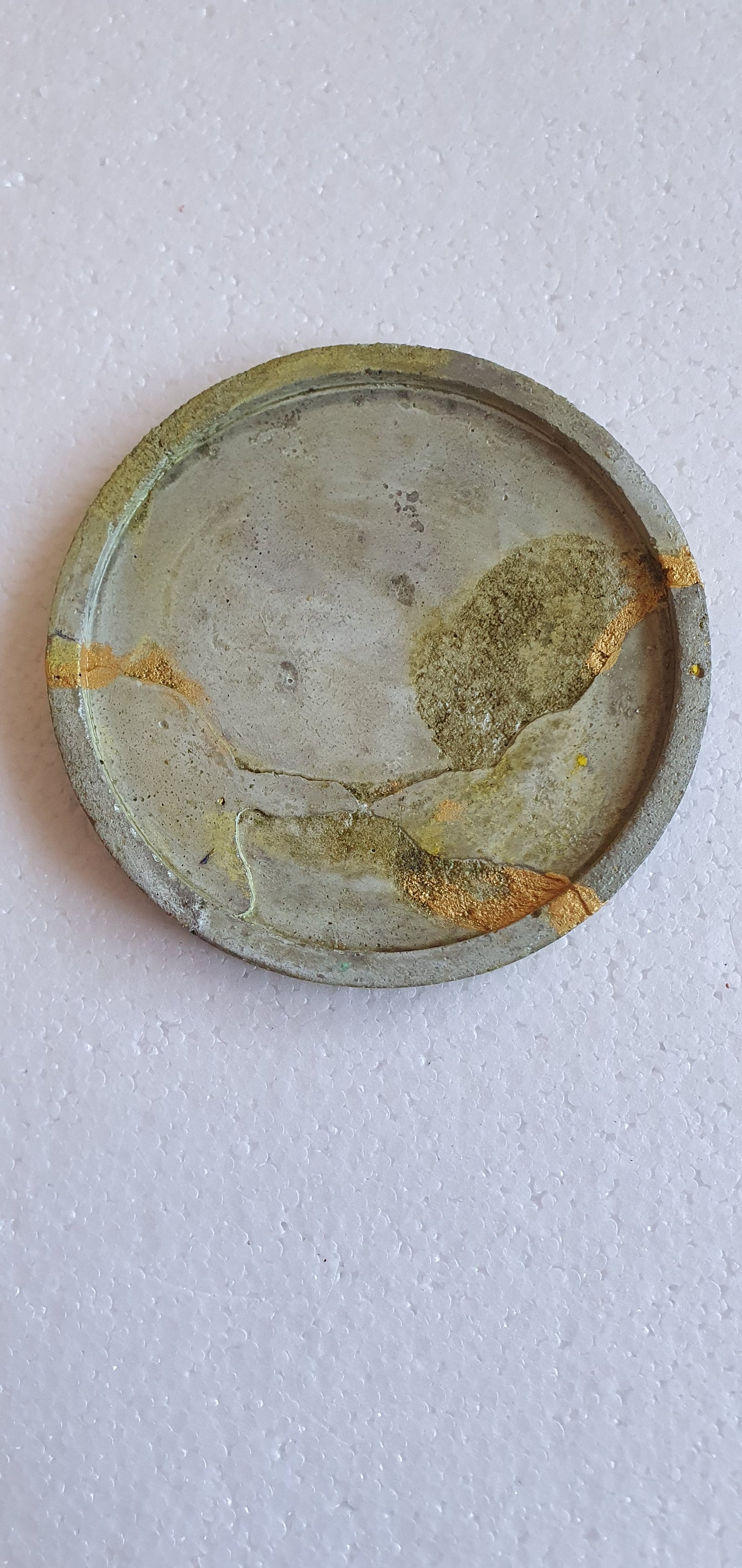 Single Round Decoupage Coaster Cement Base Grey Yellow Home Decor Gift