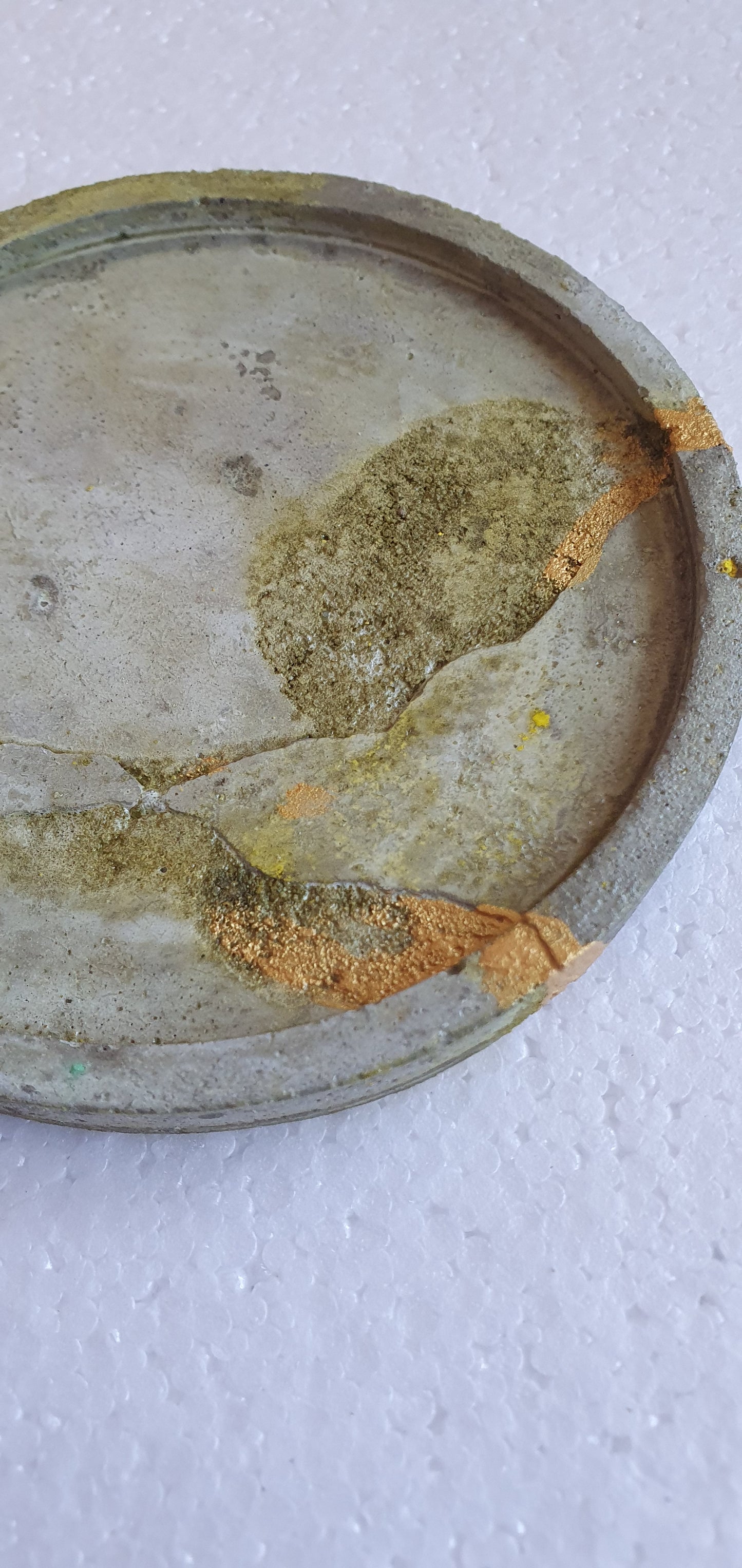 Single Round Decoupage Coaster Cement Base Grey Yellow Home Decor Gift