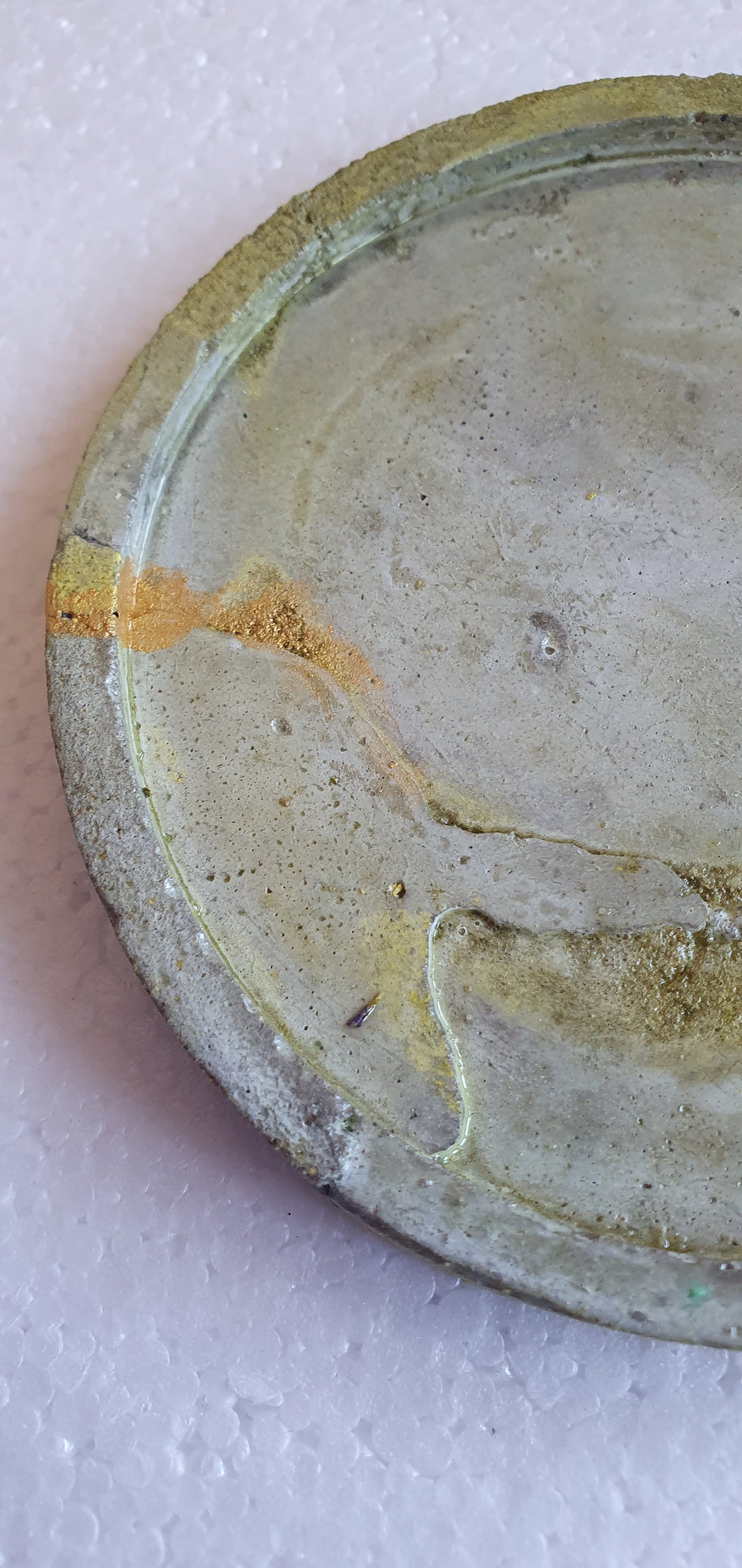 Single Round Decoupage Coaster Cement Base Grey Yellow Home Decor Gift