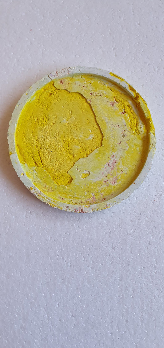 Single Round Decoupage Coaster Cement Base White Yellow Home Decor Gift