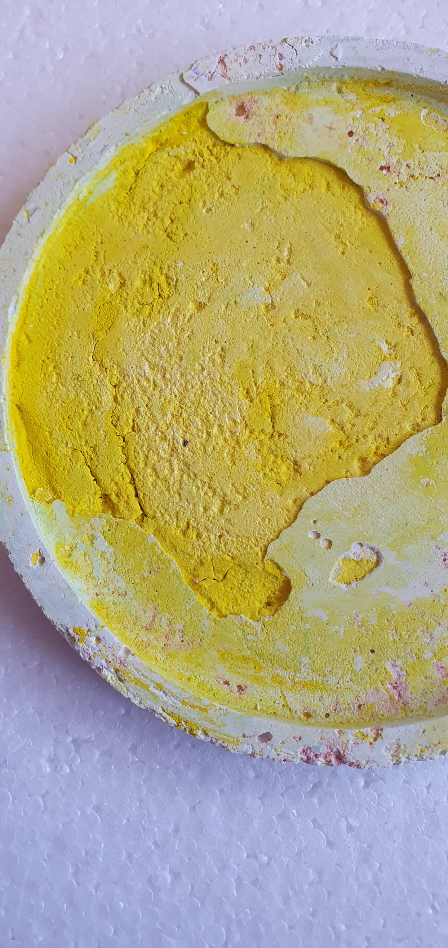 Single Round Decoupage Coaster Cement Base White Yellow Home Decor Gift