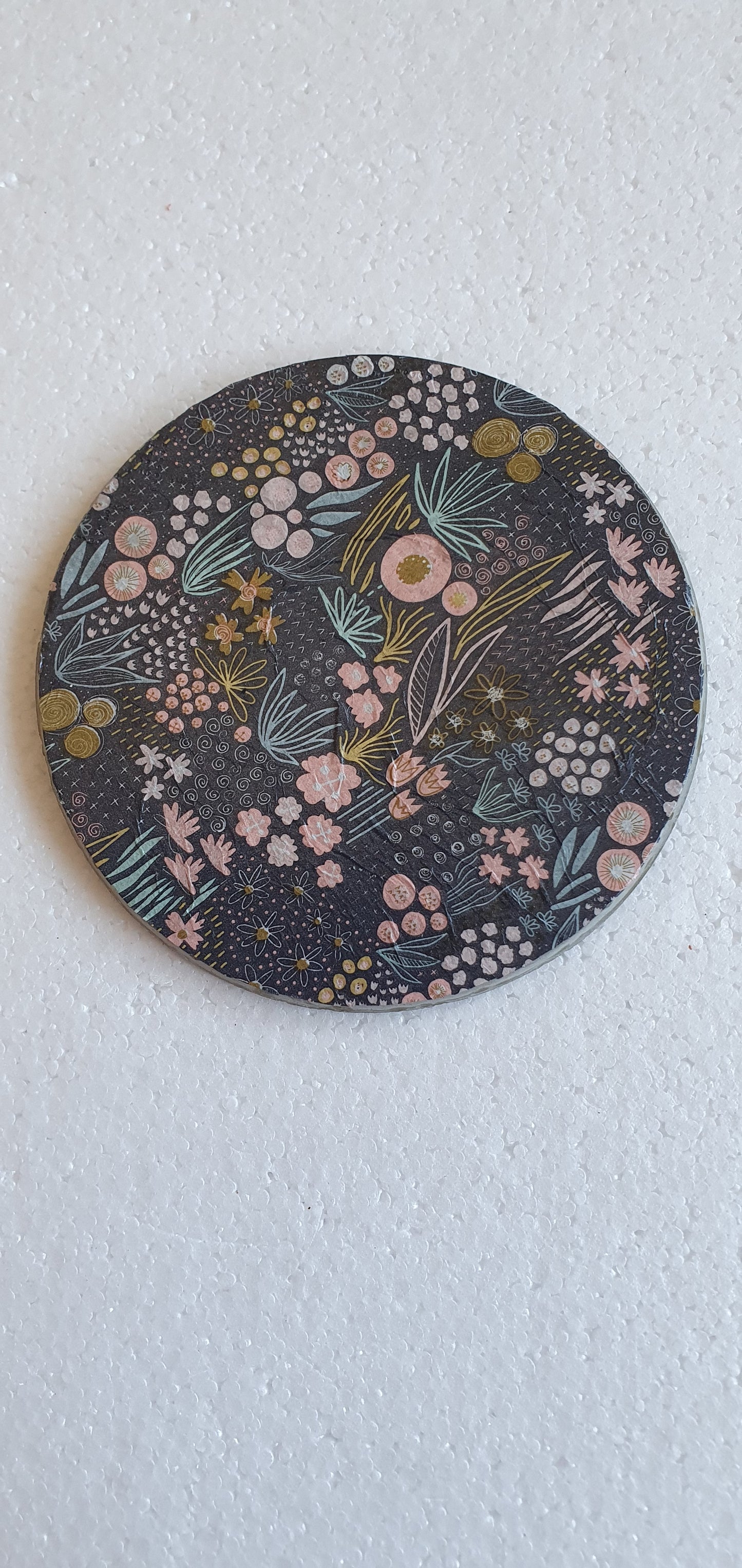 Large Single Round Decoupage Galaxy Swirl Coaster Cement Base Grey Gold Home Decor Gift
