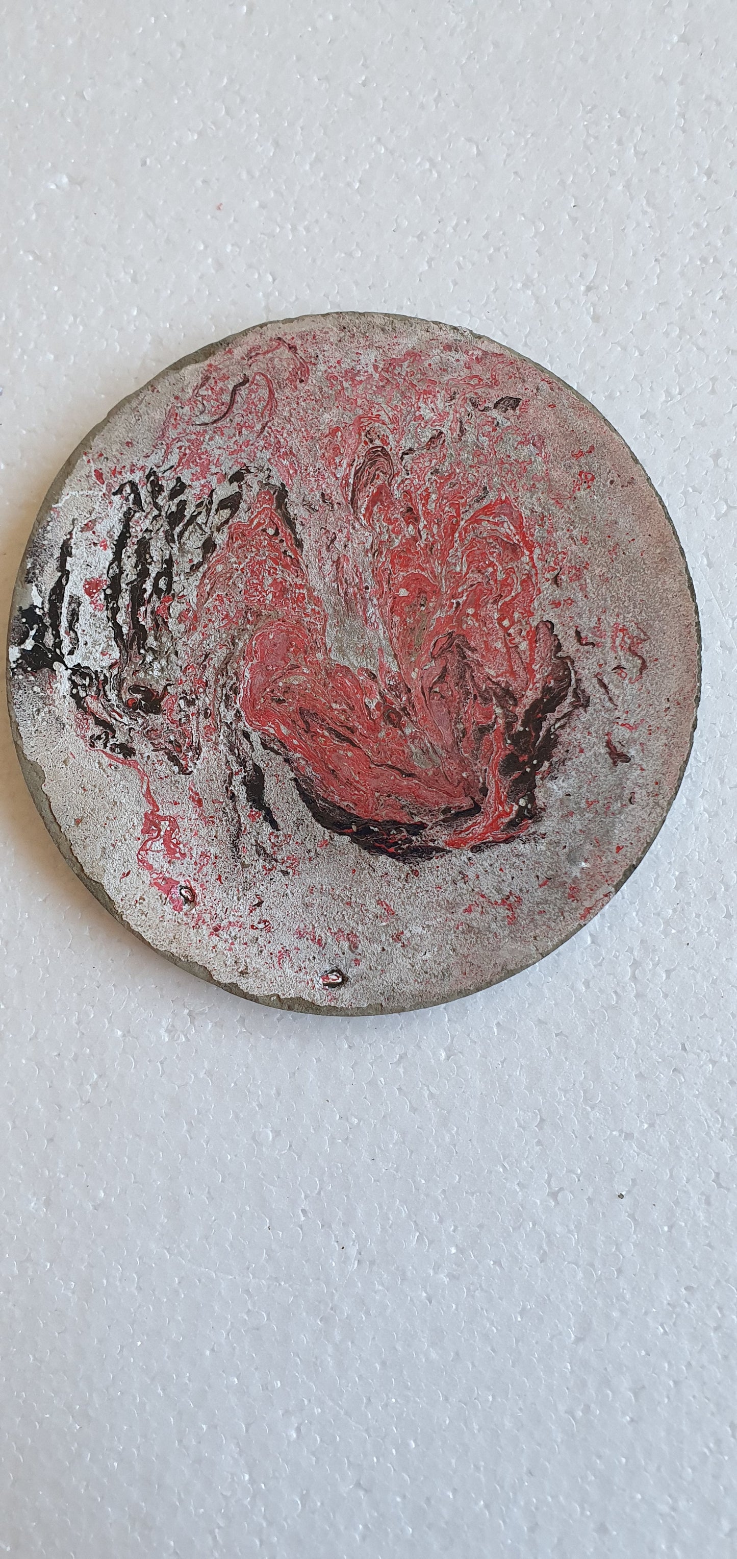 Large Single Round Decoupage Galaxy Swirl Coaster Cement Base Red White Black Home Decor Gift
