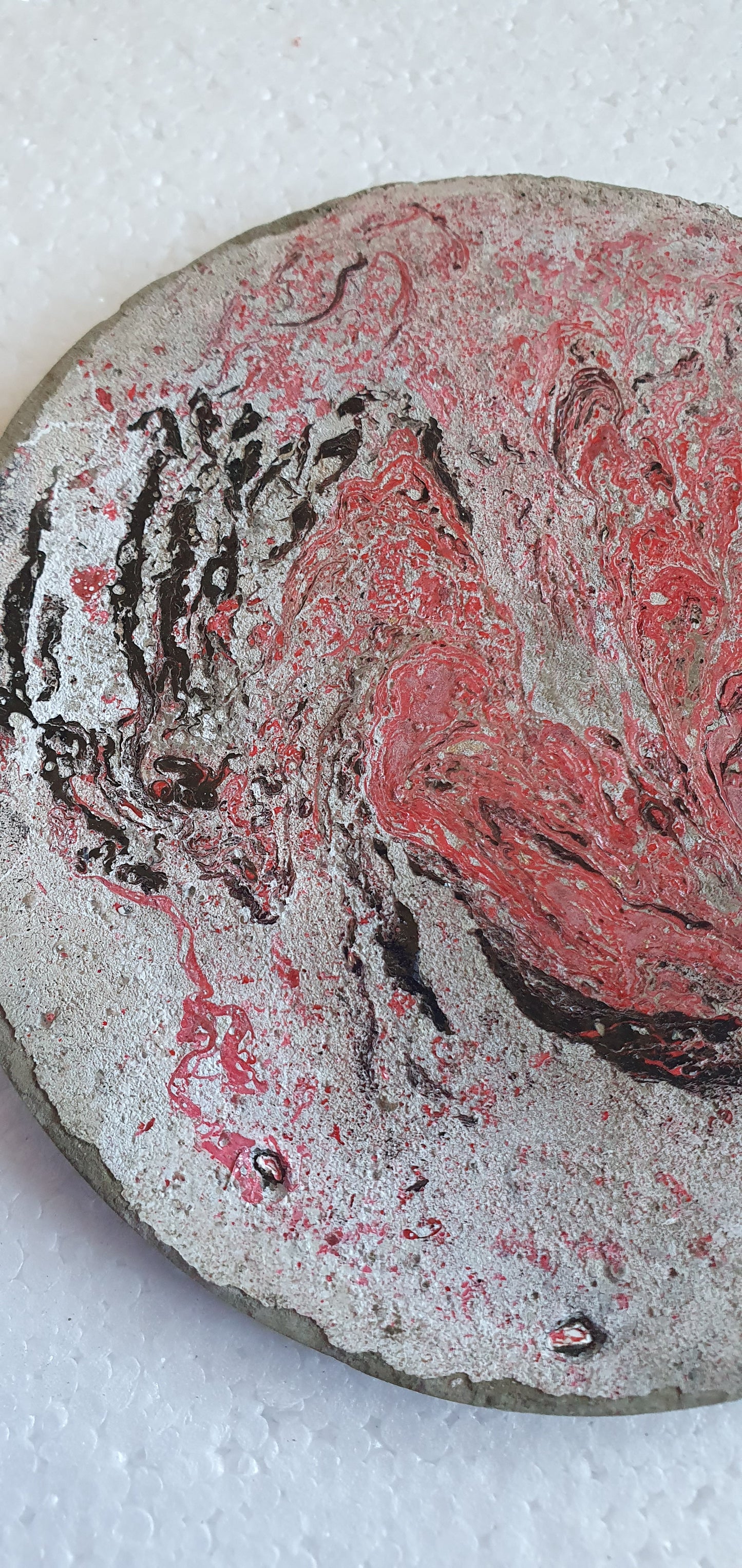 Large Single Round Decoupage Galaxy Swirl Coaster Cement Base Red White Black Home Decor Gift