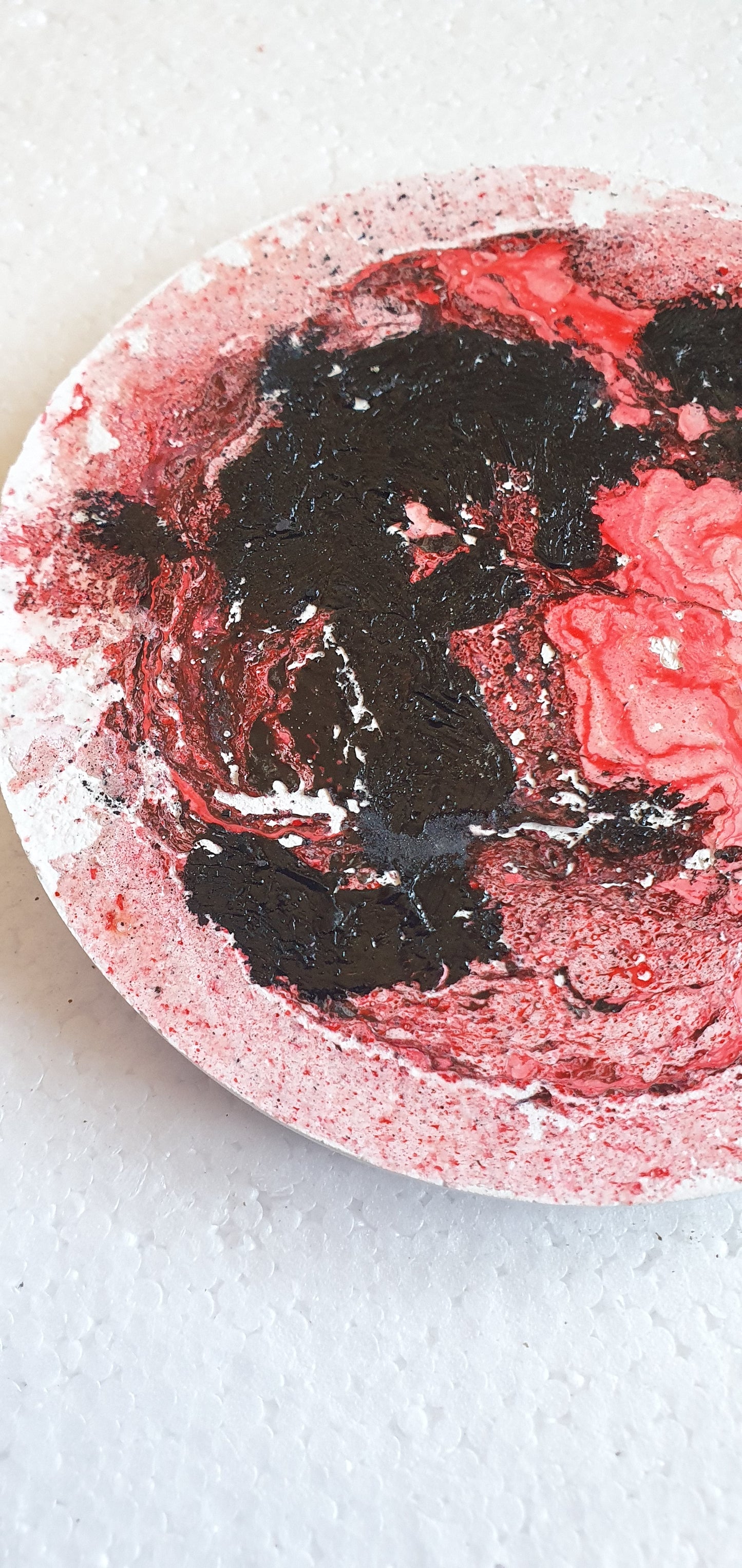 Large Single Round Decoupage Galaxy Swirl Coaster Cement Base Red Black Home Decor Gift