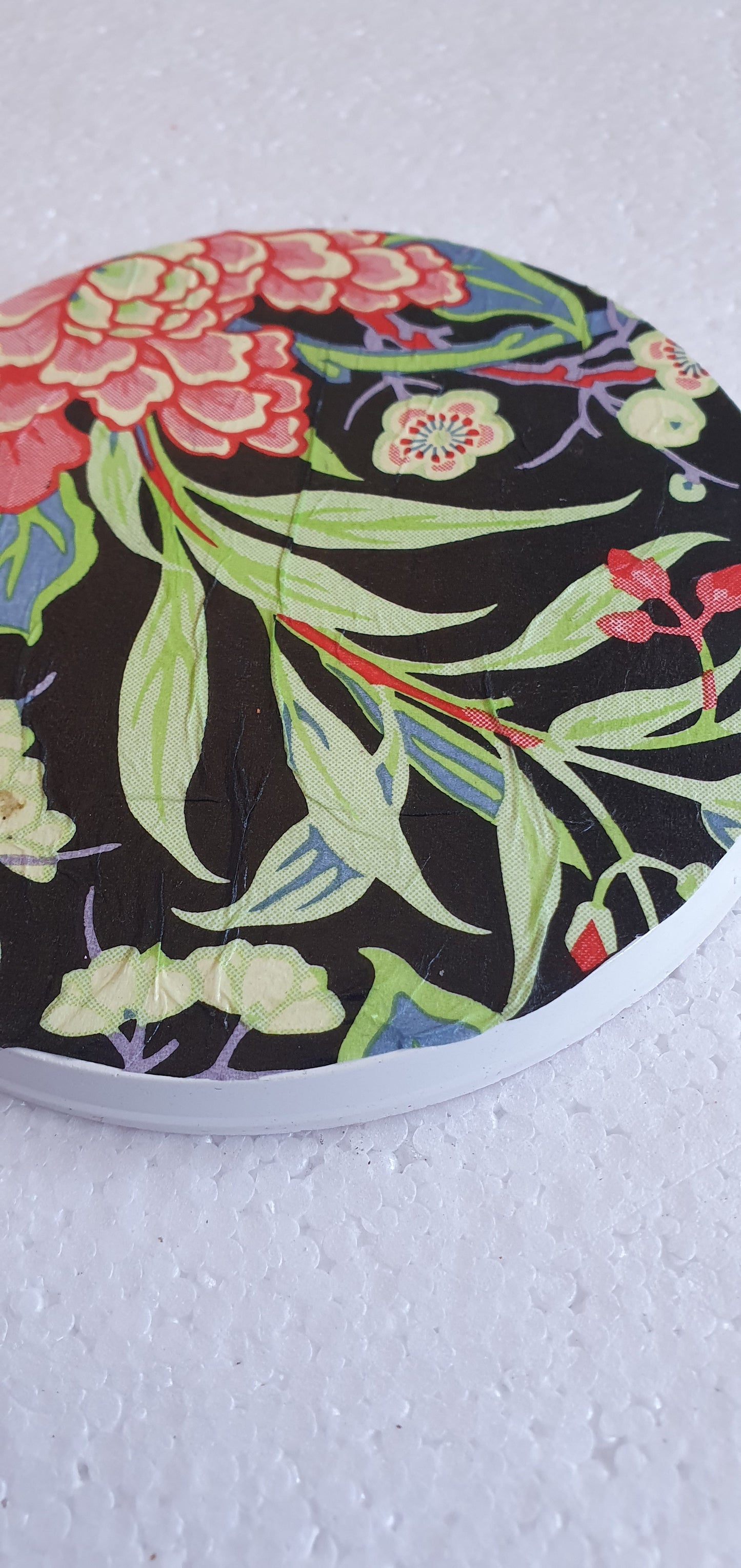 Large Single Round Decoupage Galaxy Swirl Coaster Cement Base Red Black Home Decor Gift