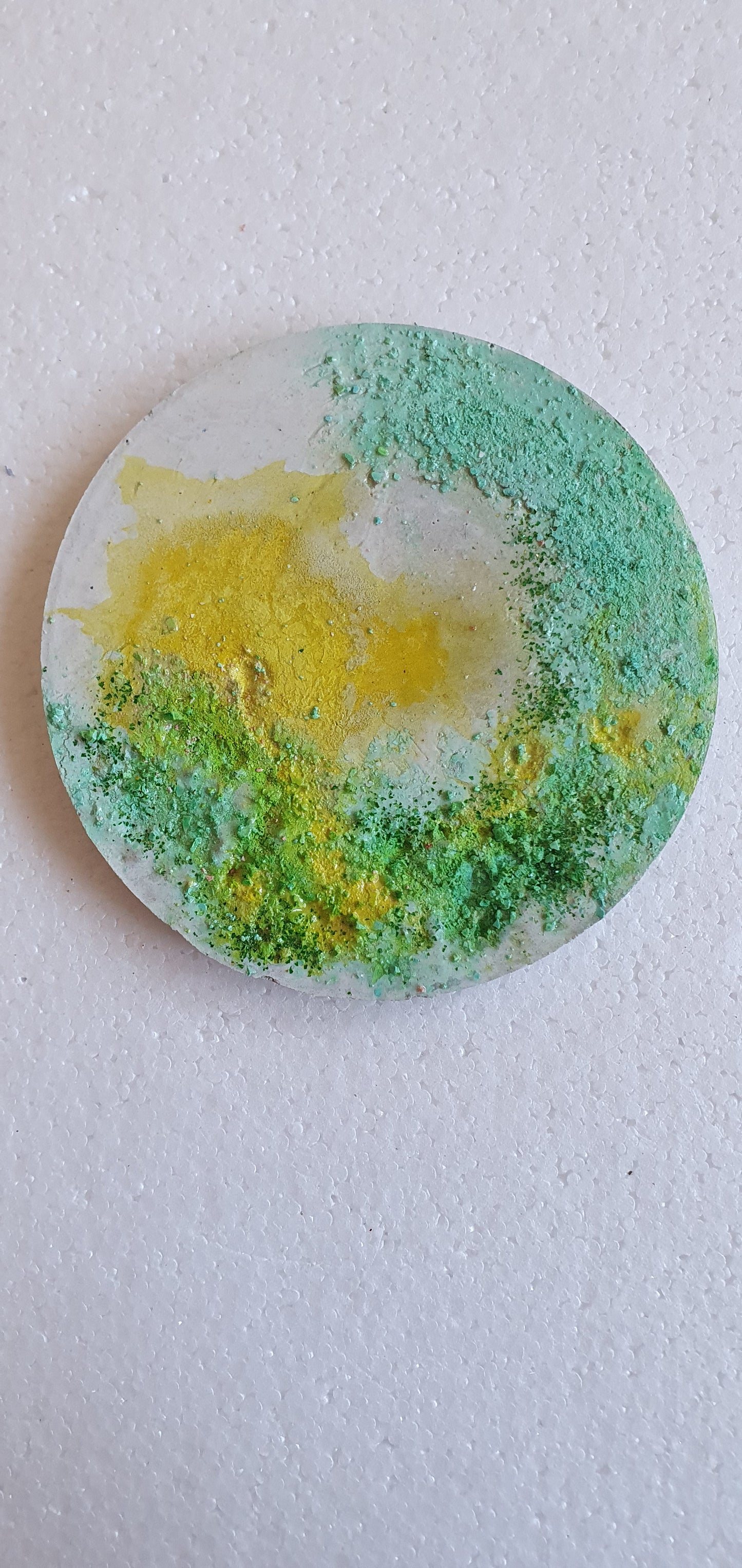 Large Single Round Decoupage Coaster Cement Base Grey Yellow Green Home Decor Gift
