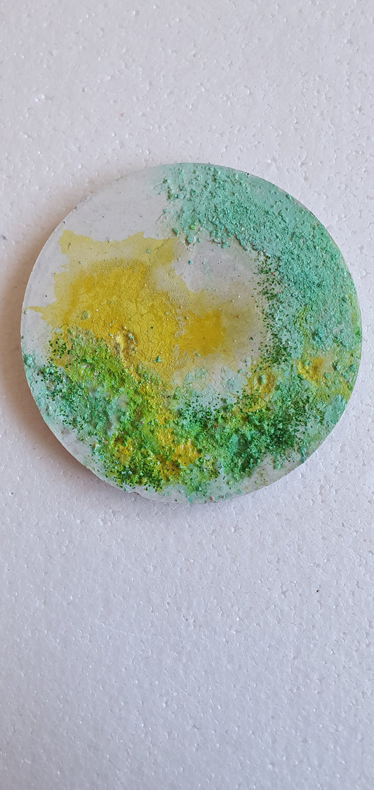 Large Single Round Decoupage Coaster Cement Base Grey Yellow Green Home Decor Gift