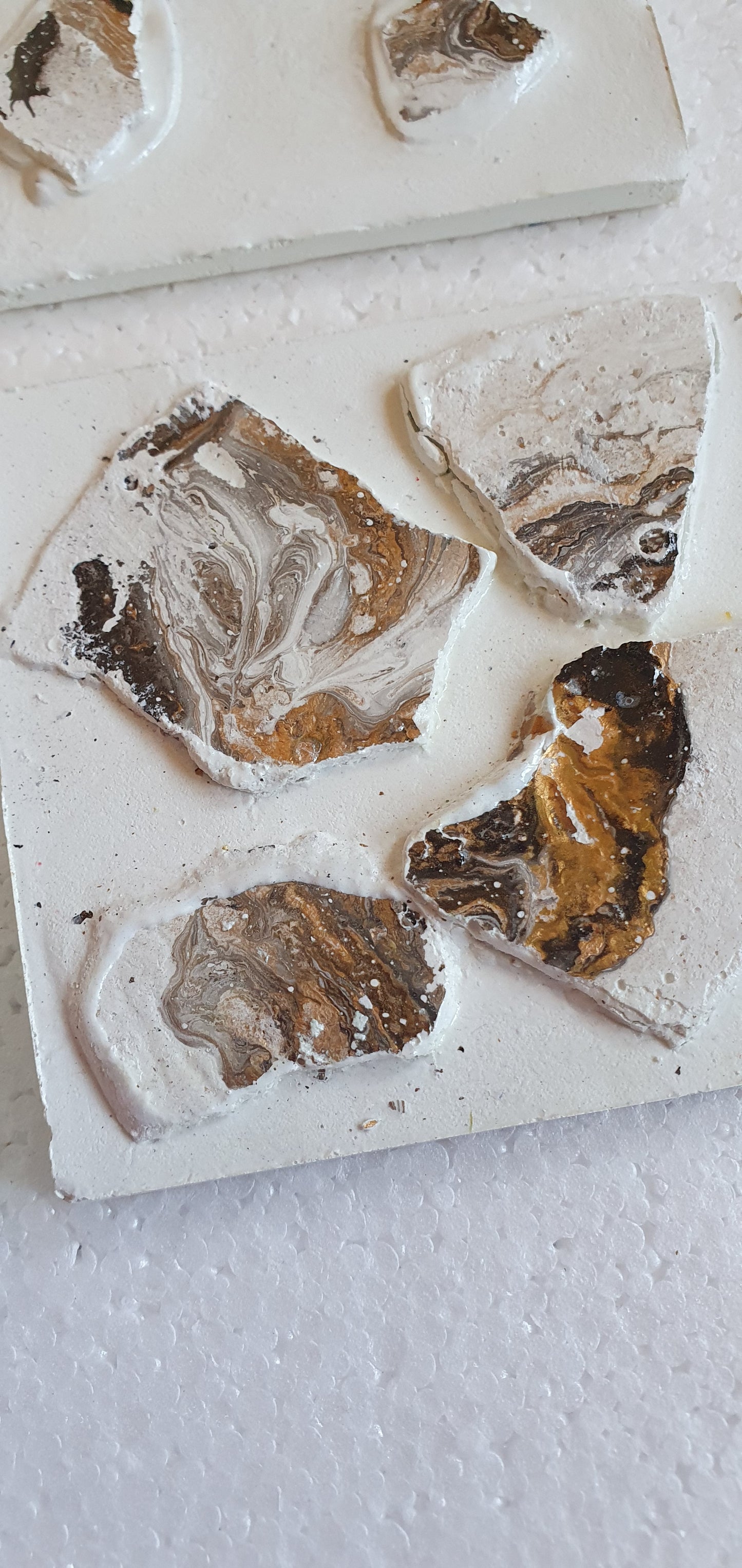 Set Of Four Square Coasters White Cement Base Black Gold Home Decor Gift