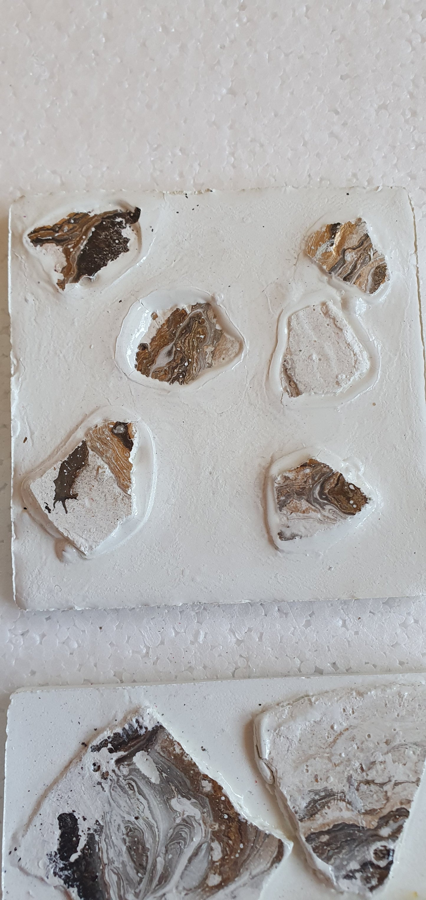 Set Of Four Square Coasters White Cement Base Black Gold Home Decor Gift