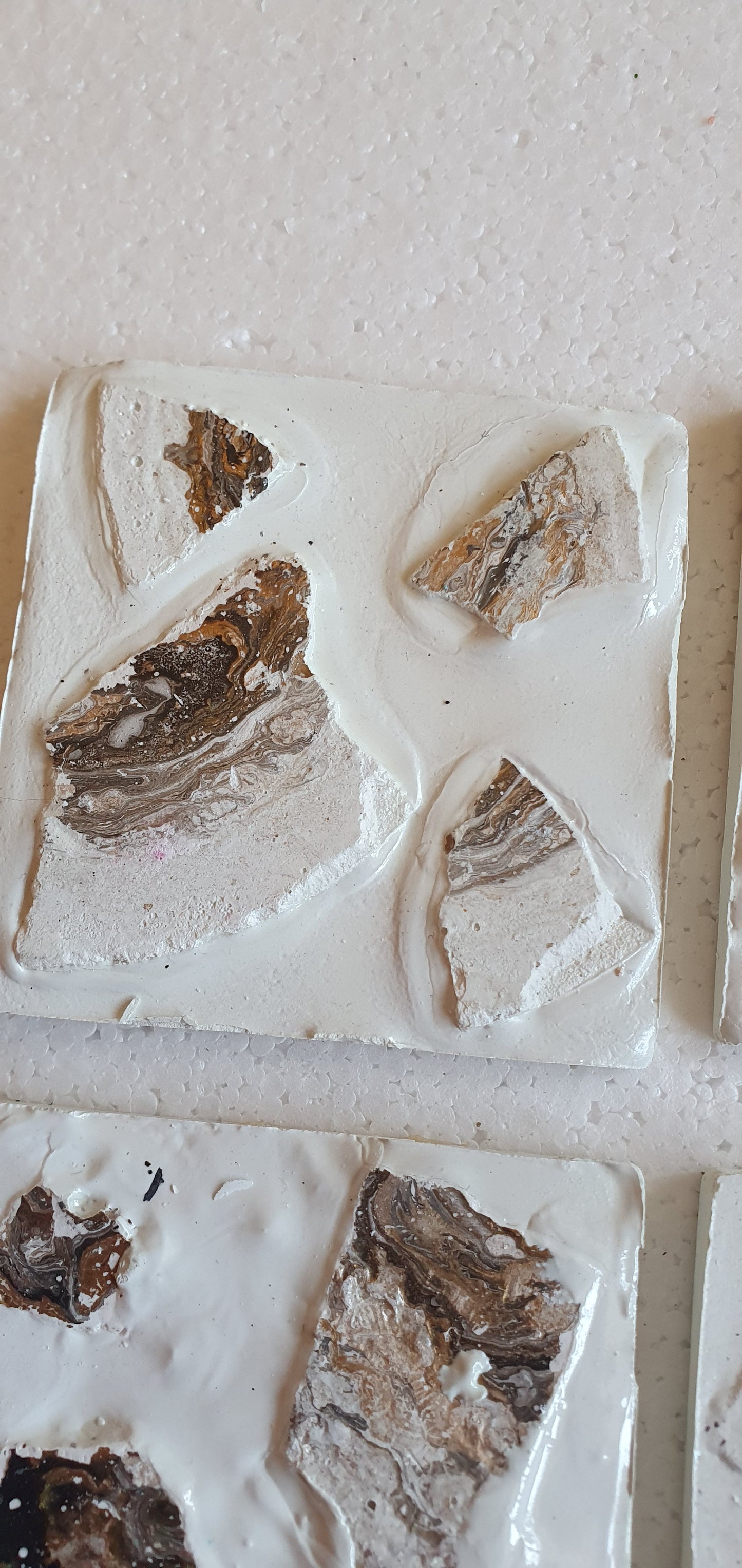 Set Of Four Square Coasters White Cement Base Black Gold Home Decor Gift