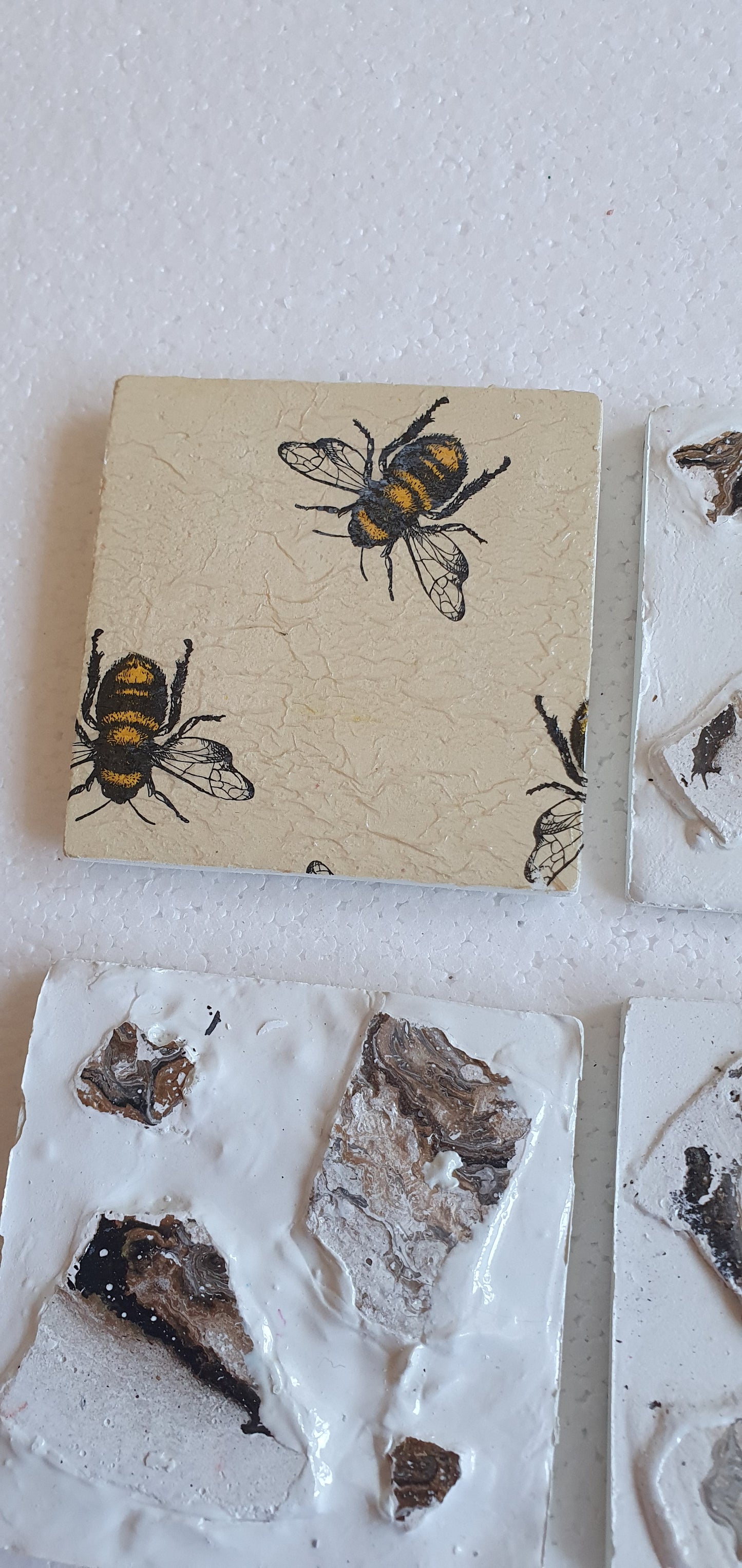 Set Of Four Square Coasters White Cement Base Black Gold Home Decor Gift