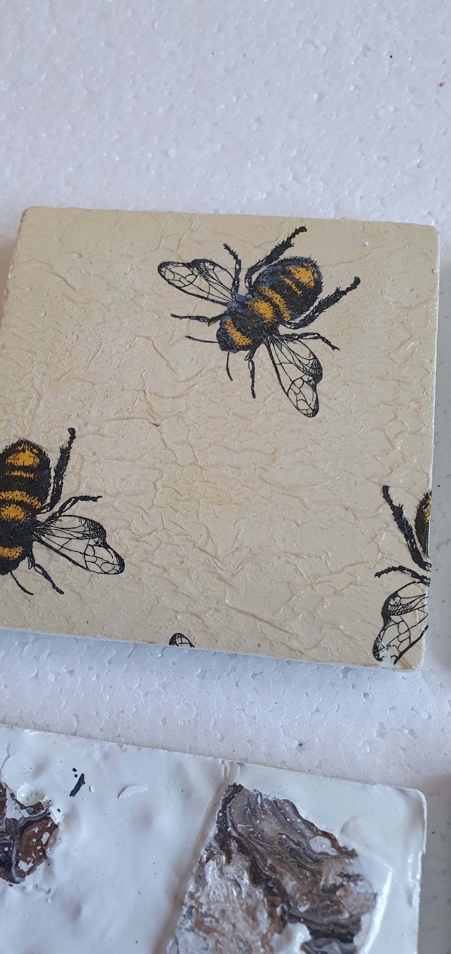 Set Of Four Square Coasters White Cement Base Black Gold Home Decor Gift
