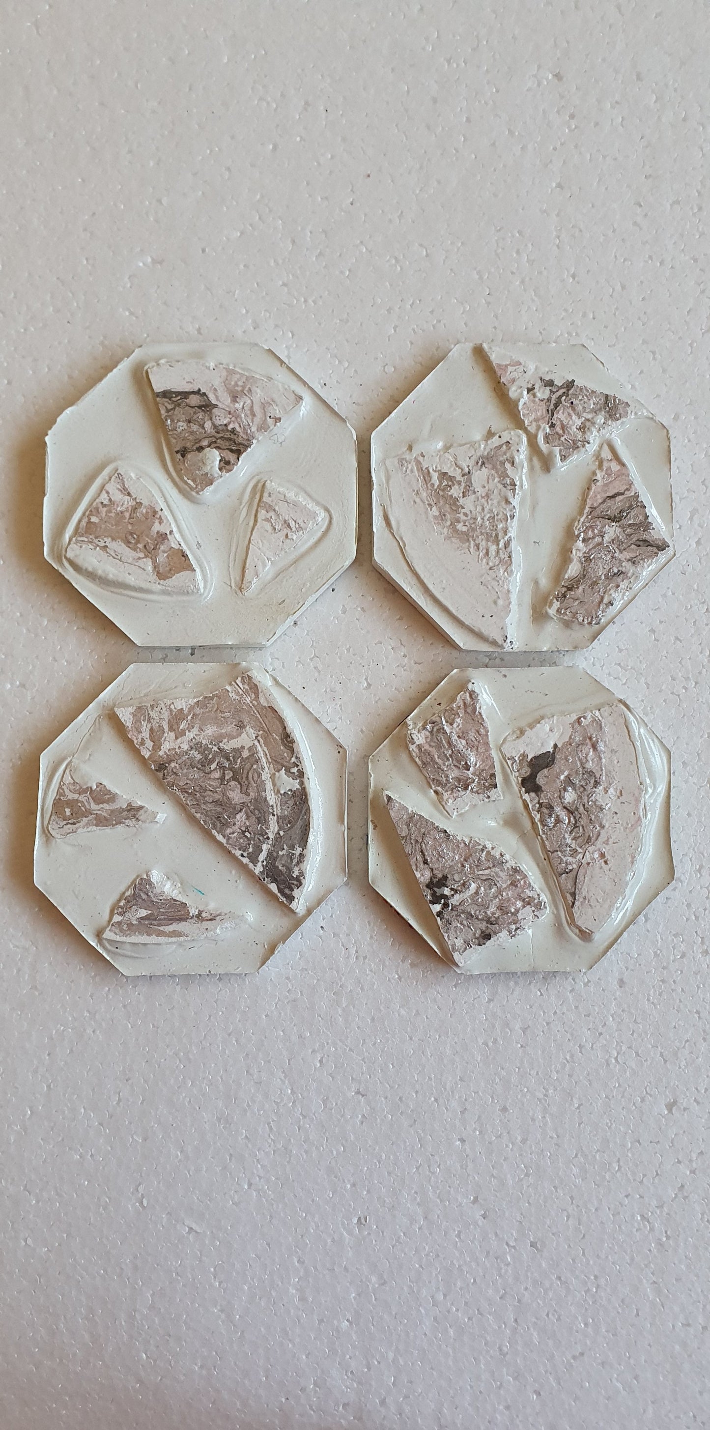 Set Of Four Hexagon Coasters White Cement Base Grey Gold Home Decor Gift