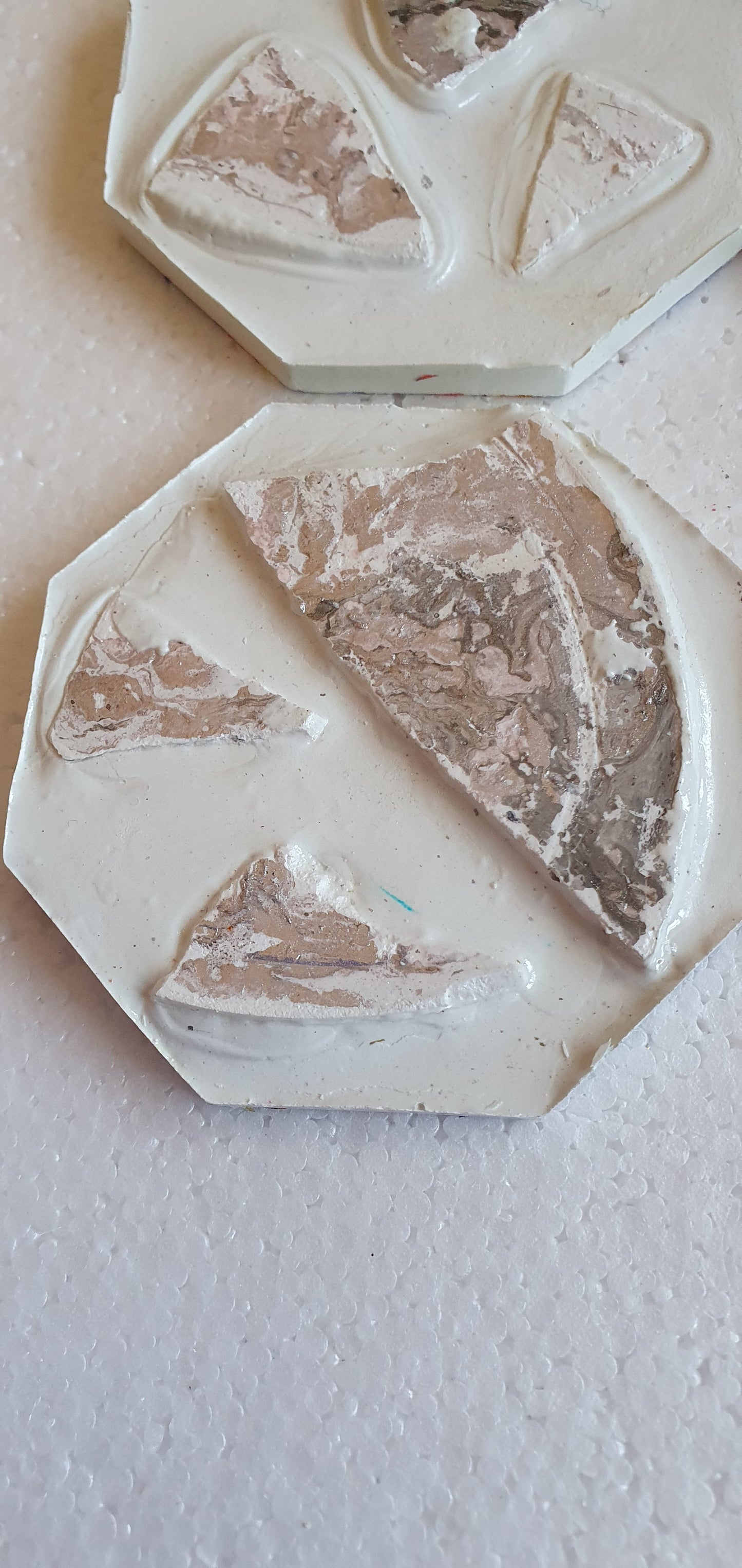 Set Of Four Hexagon Coasters White Cement Base Grey Gold Home Decor Gift