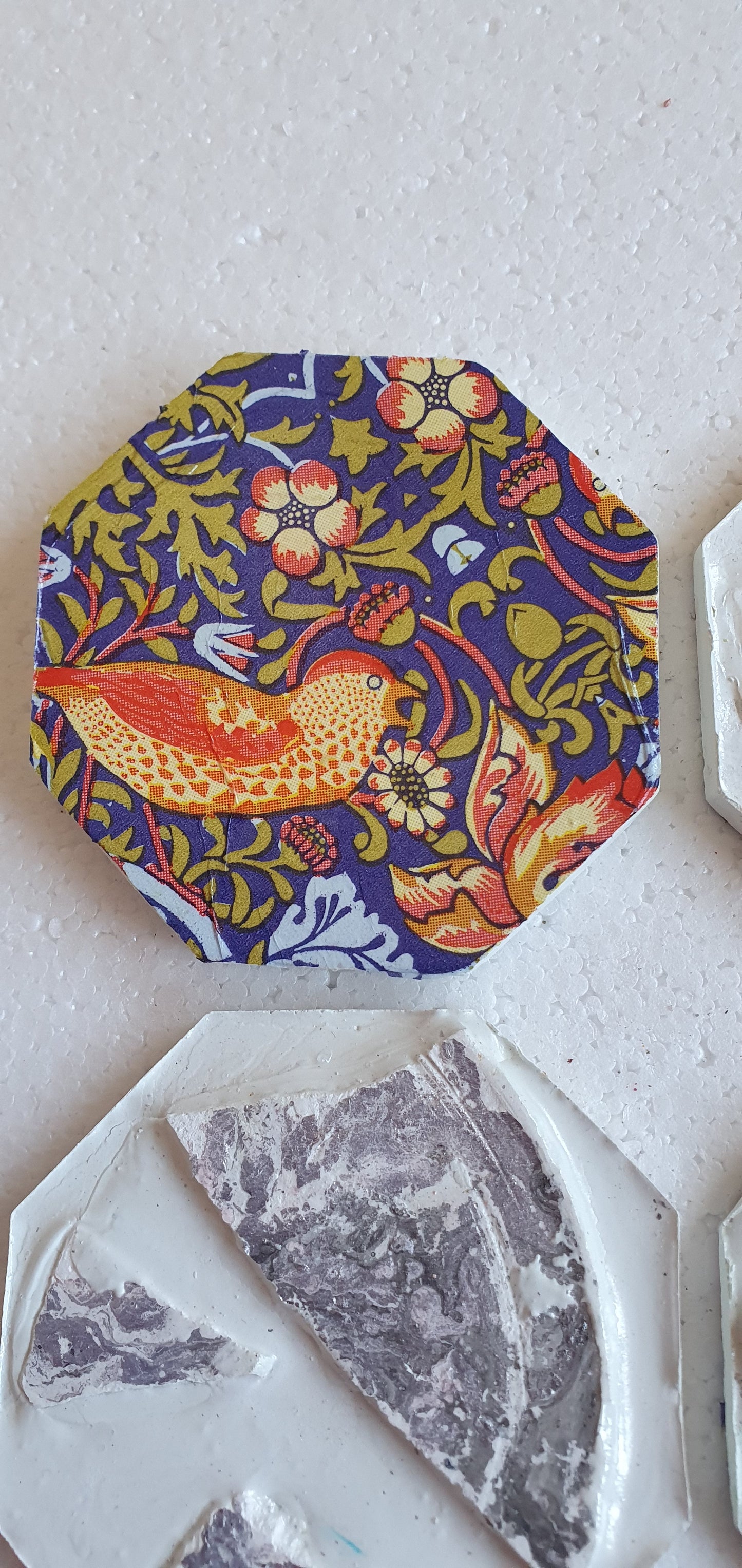 Set Of Four Hexagon Coasters White Cement Base Grey Gold Home Decor Gift