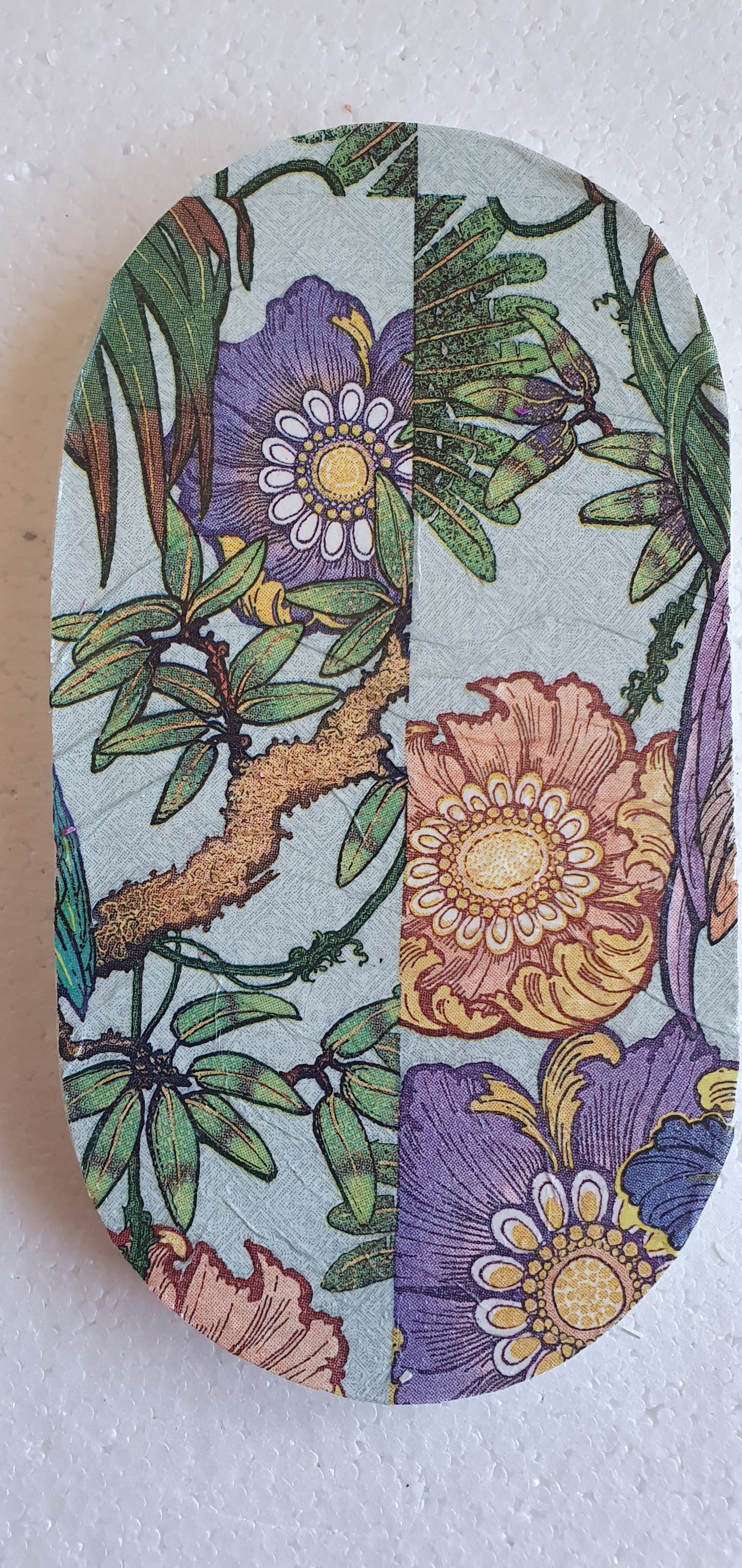 Decoupage Trinket Tray White Cement Base Purple Green Parrots Home Decor Gift