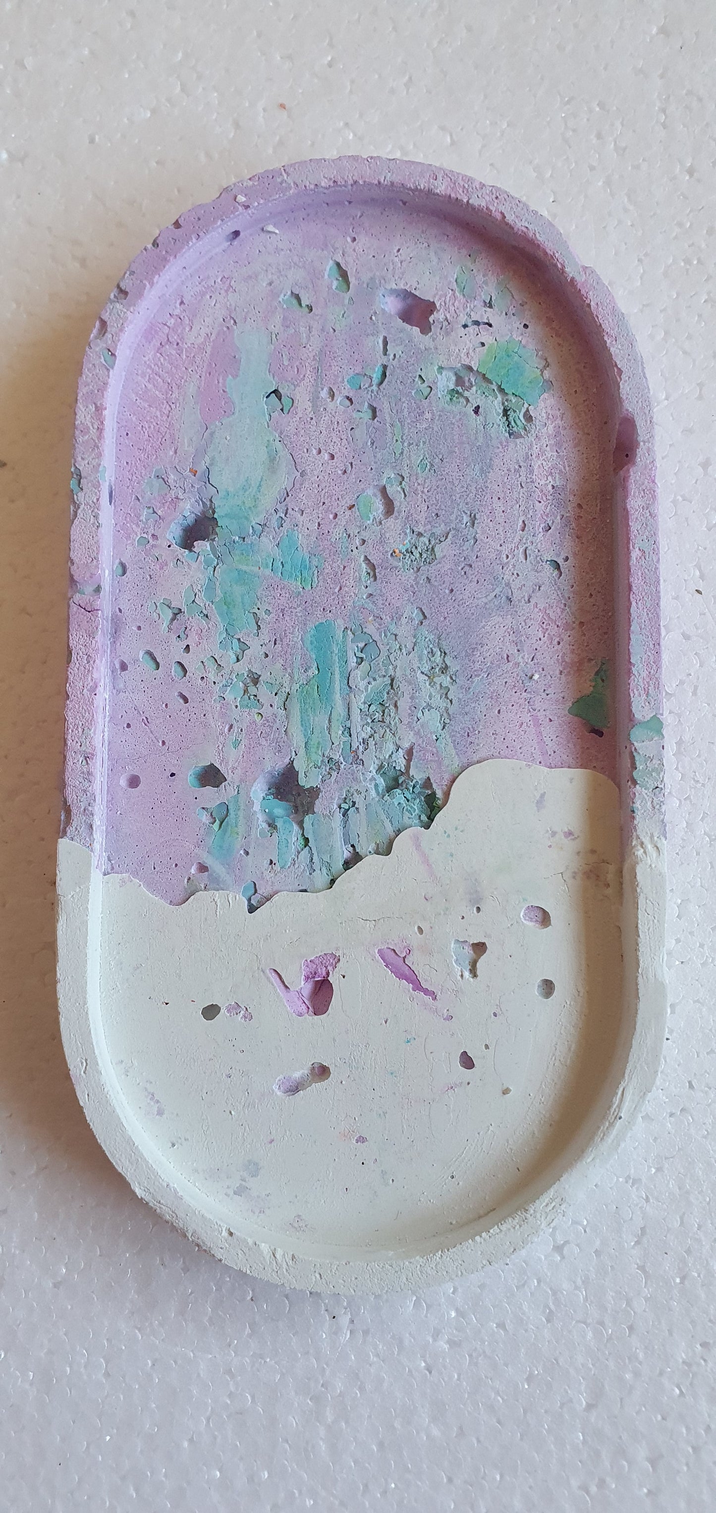 Decoupage Trinket Tray Cement Base Purple White Home Decor Gift
