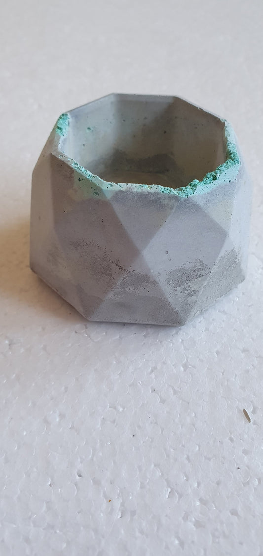 Single Octagonal Cement Tealight Holder Grey Green Home Decor Gift