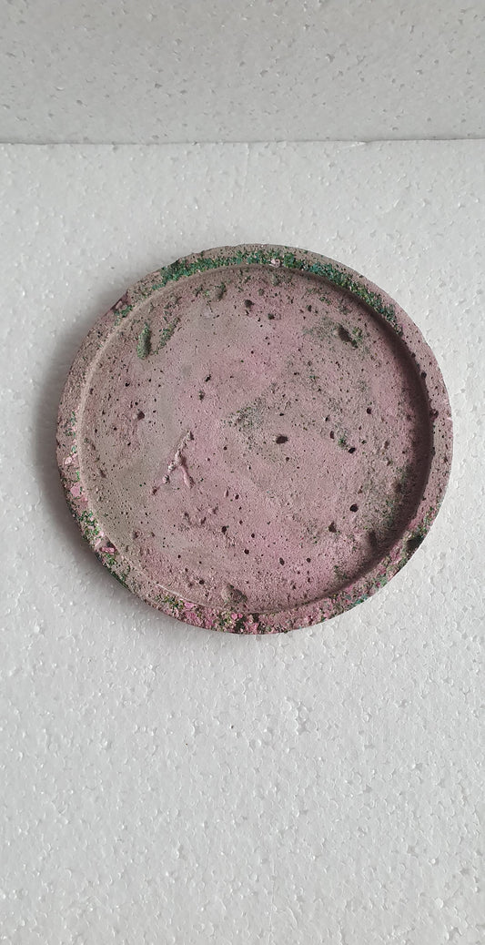 Single Round Decoupage Coaster Trinket Tray Cement Base Pink Green Grey Home Decor Gift