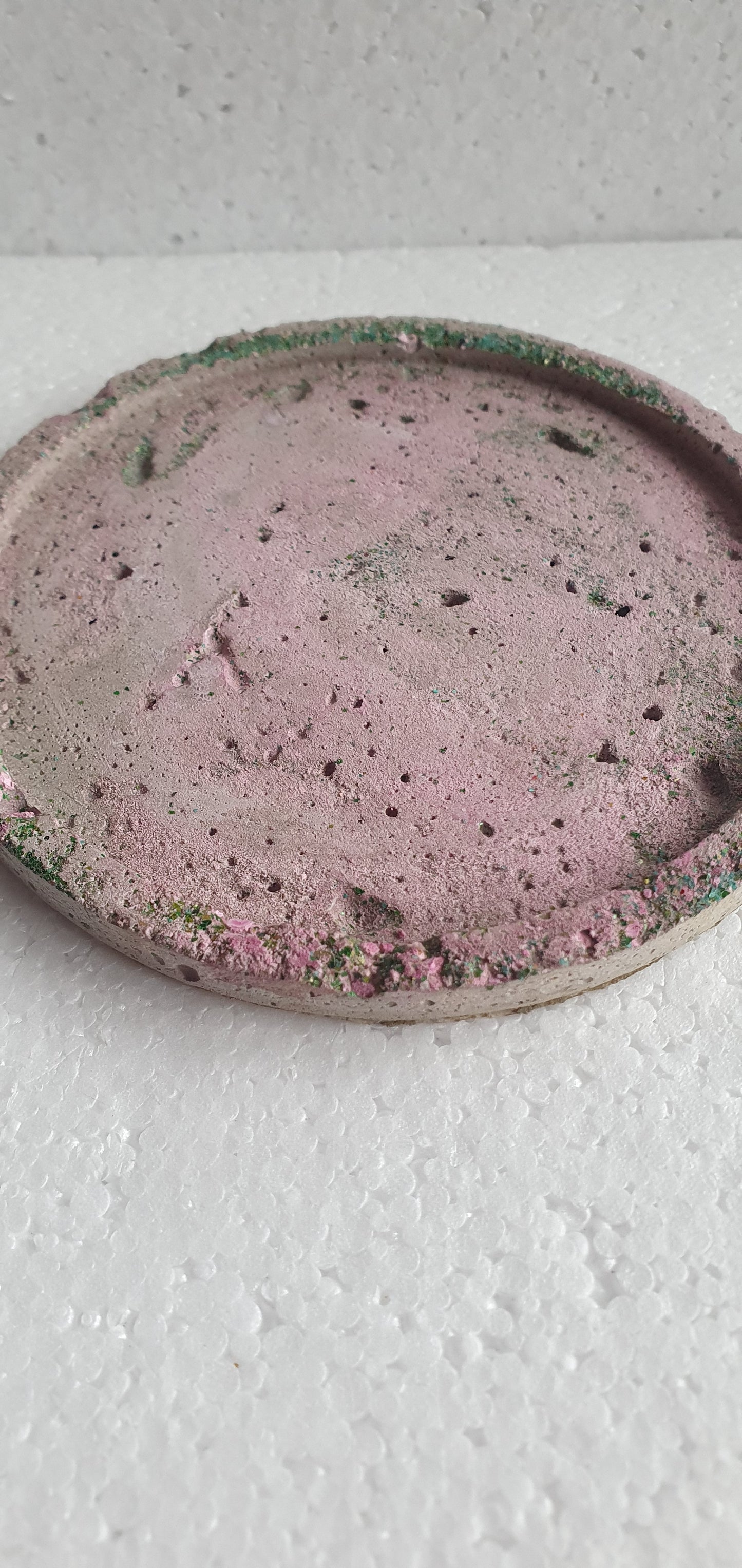 Single Round Decoupage Coaster Trinket Tray Cement Base Pink Green Grey Home Decor Gift