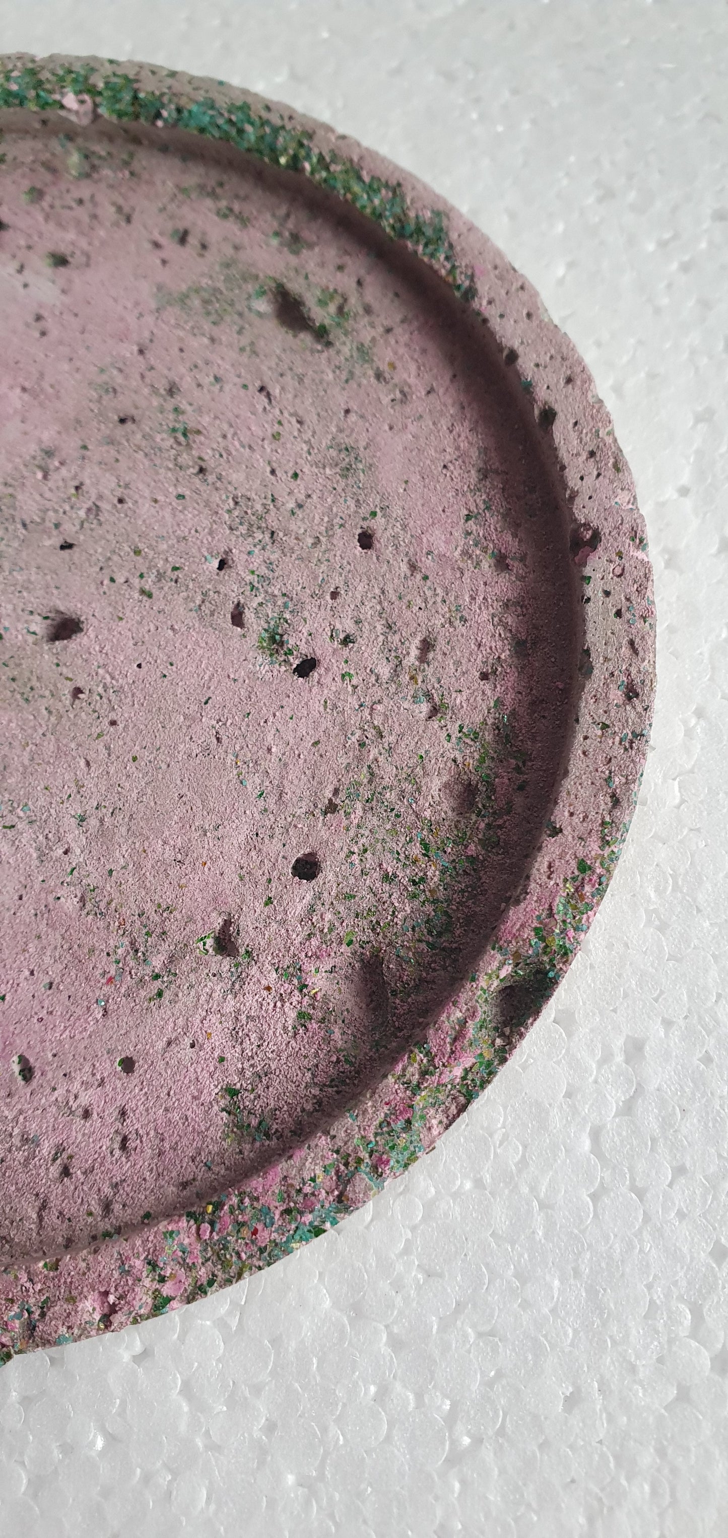 Single Round Decoupage Coaster Trinket Tray Cement Base Pink Green Grey Home Decor Gift