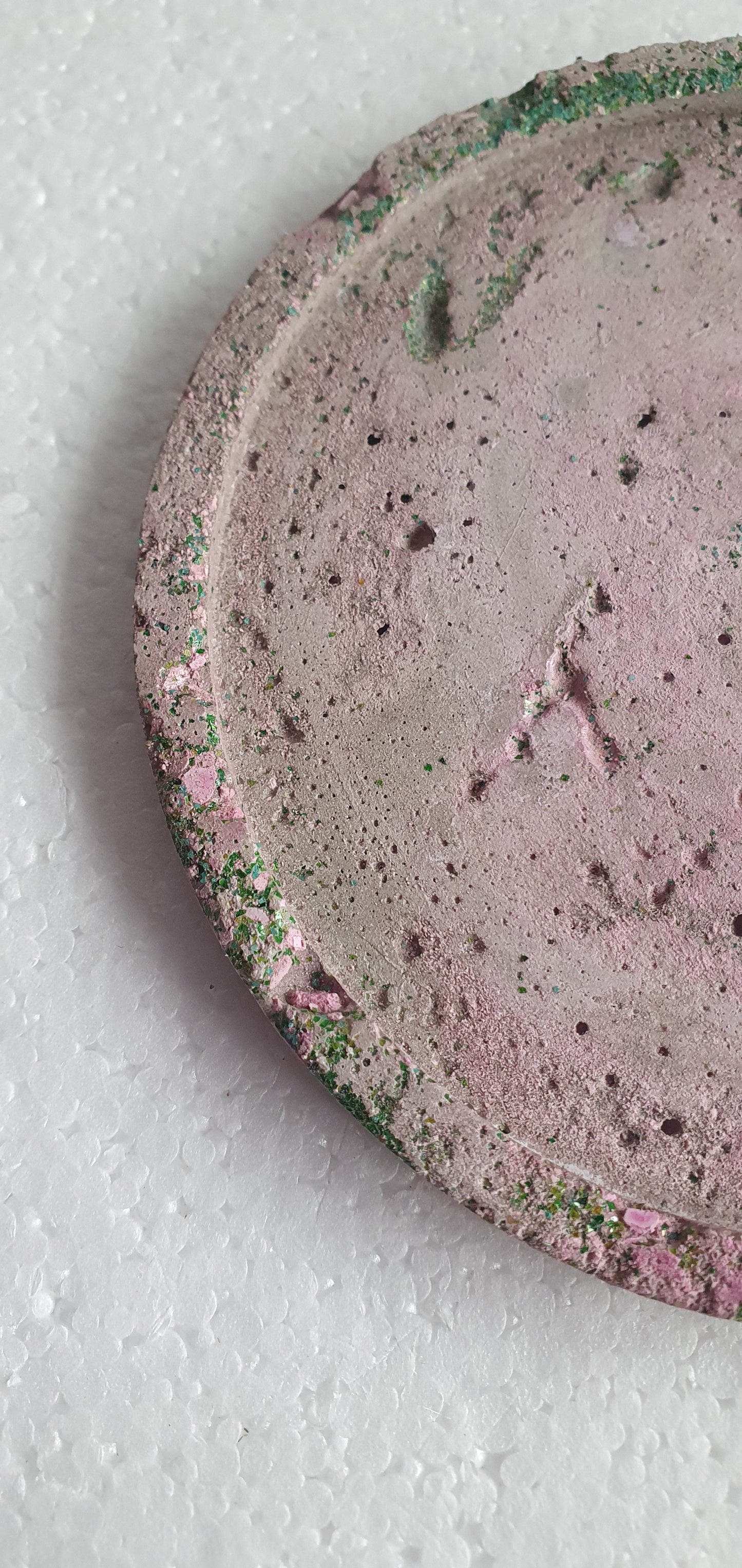 Single Round Decoupage Coaster Trinket Tray Cement Base Pink Green Grey Home Decor Gift