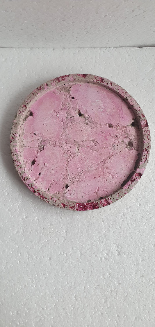 Single Round Decoupage Coaster Trinket Tray Cement Base Pink Home Decor Gift