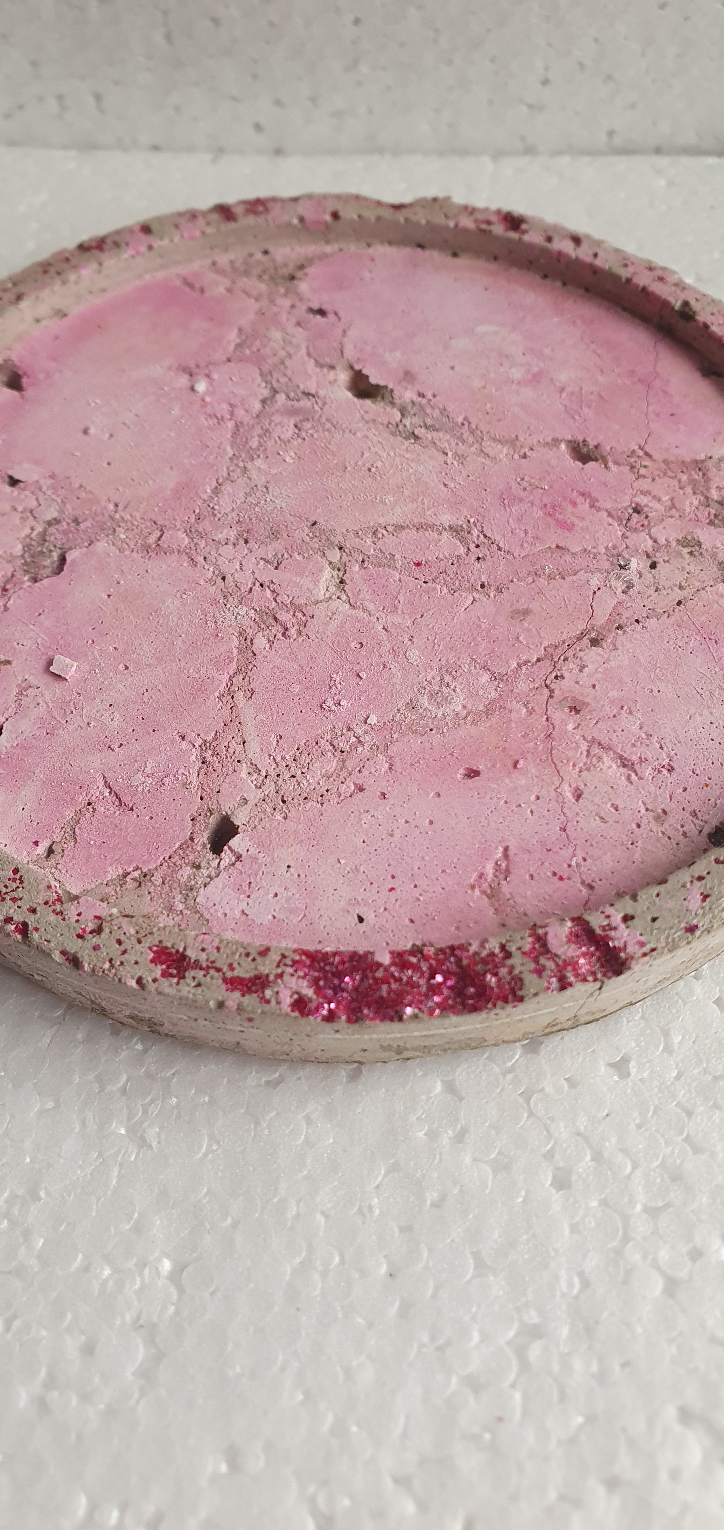 Single Round Decoupage Coaster Trinket Tray Cement Base Pink Home Decor Gift
